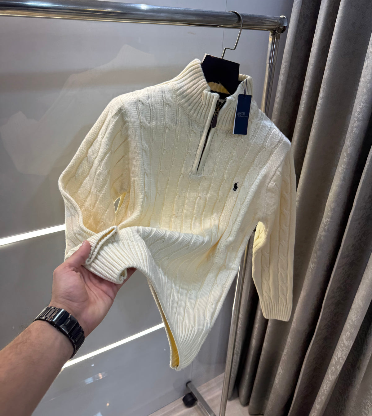 Ralph Lauren Cream Embroidery Logo Imported Knitted Pull Over