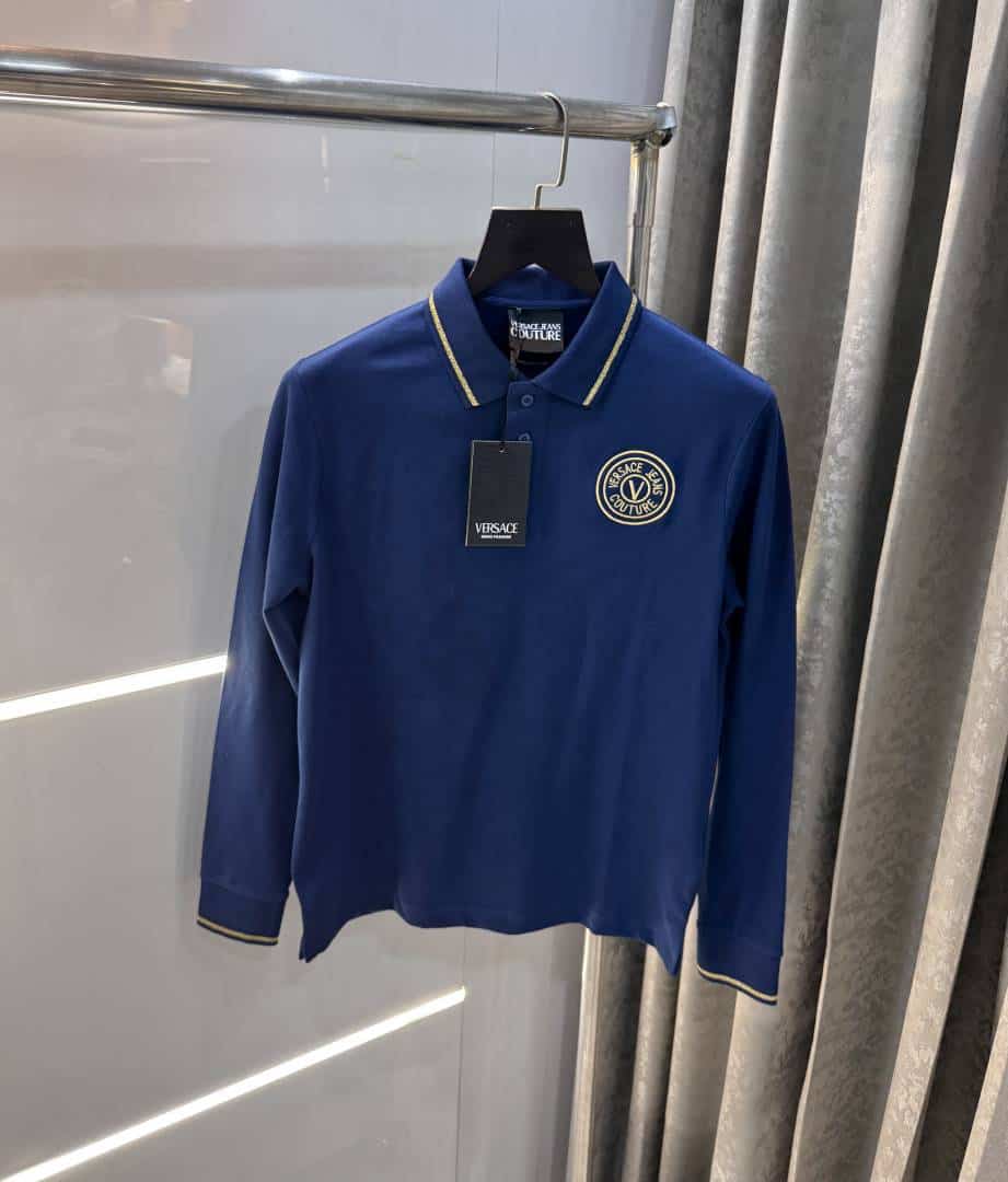 Versac e Couture Petrol Blue Logo Work Imported Polo T-Shirt
