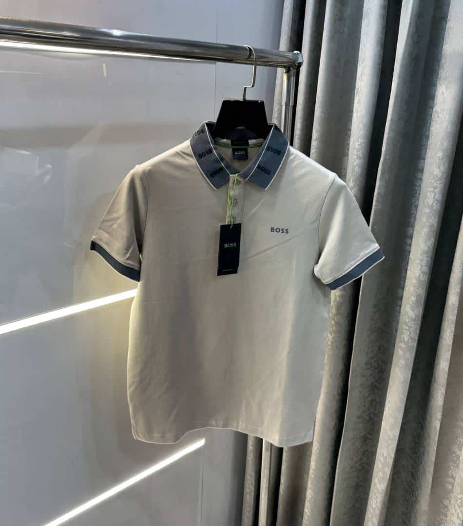 Hugo Boss Beige Collar Logo Premium Polo T-Shirt