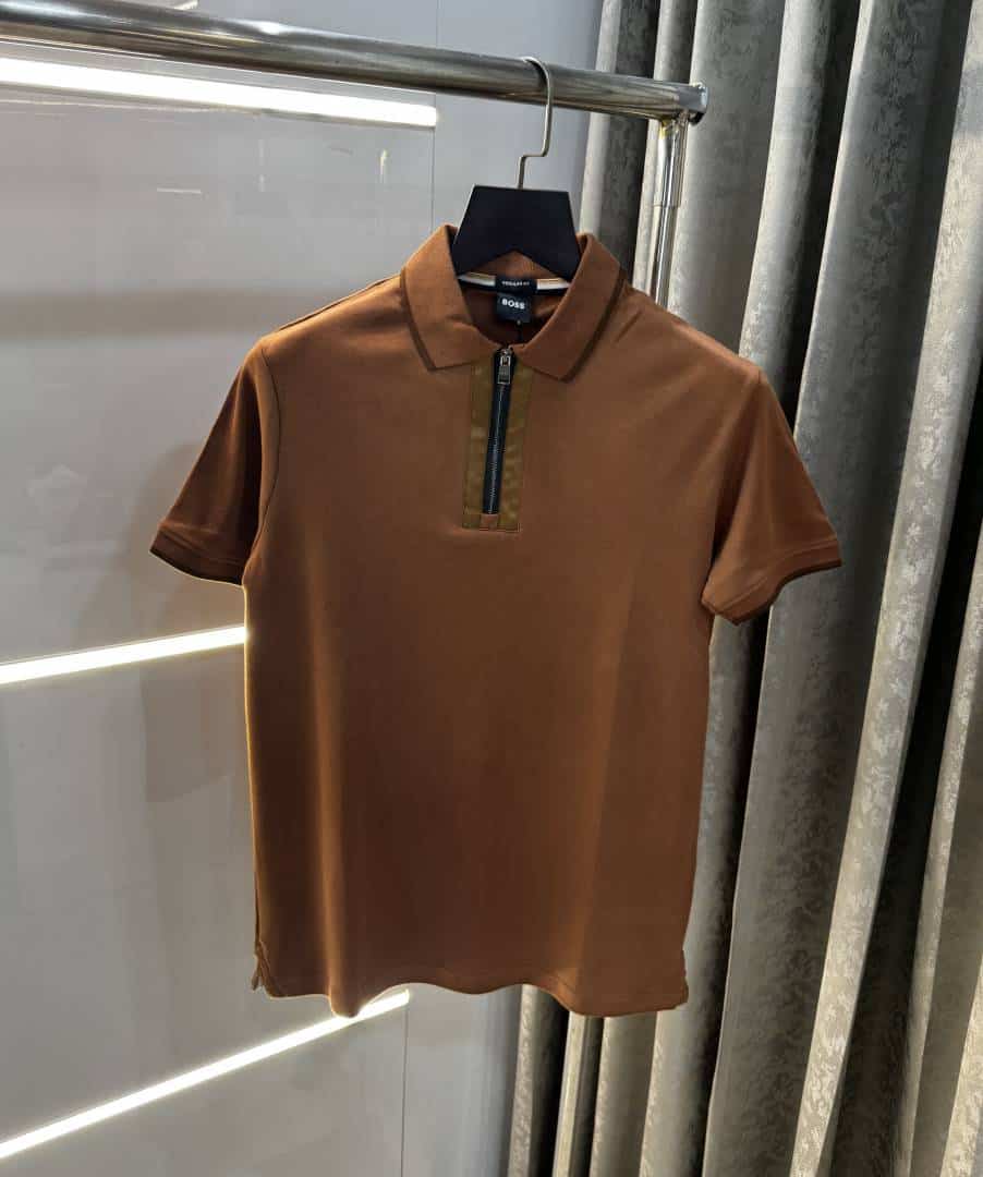 Hugo Boss Brown Zip Premium Polo T-Shirt