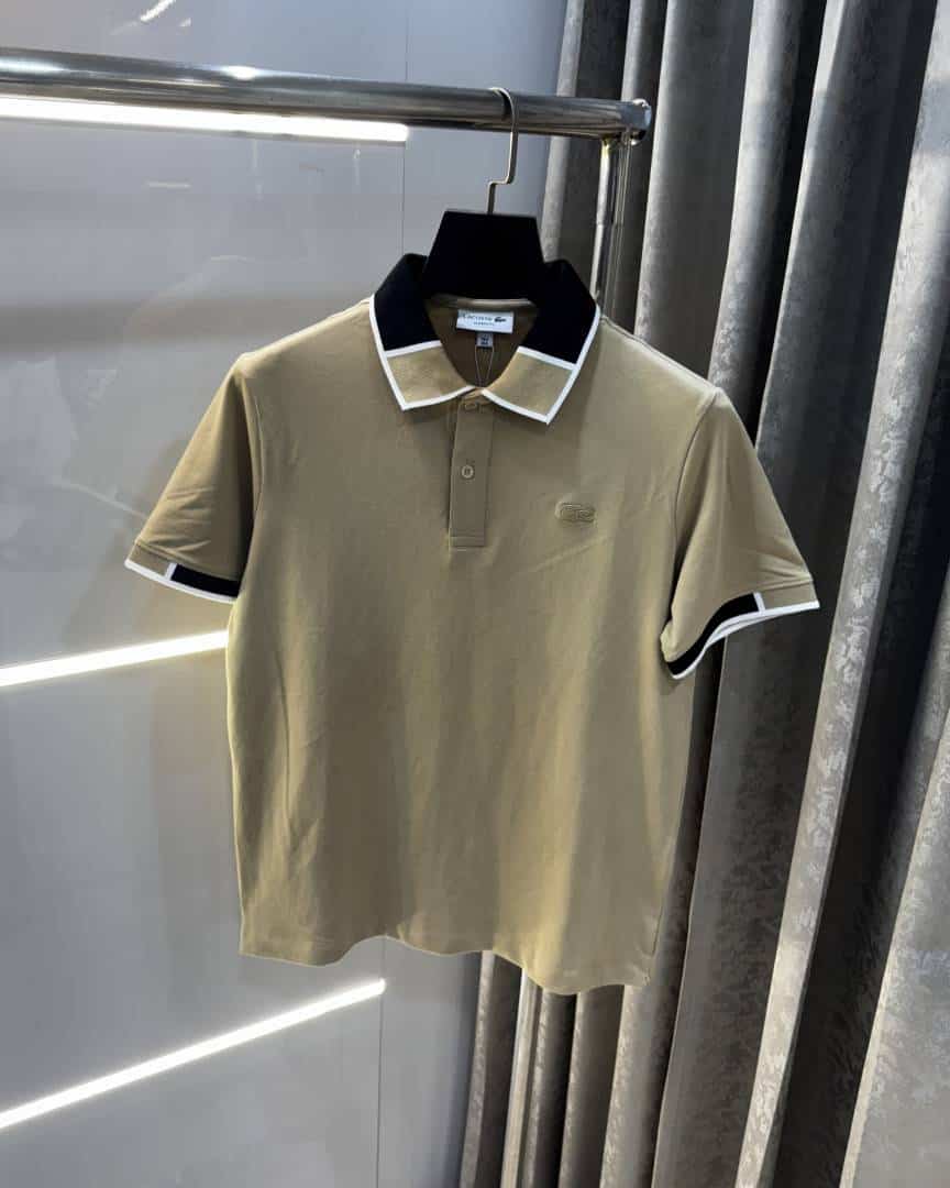 Lacost e Beige Embroidery Logo Premium Polo T-Shirt