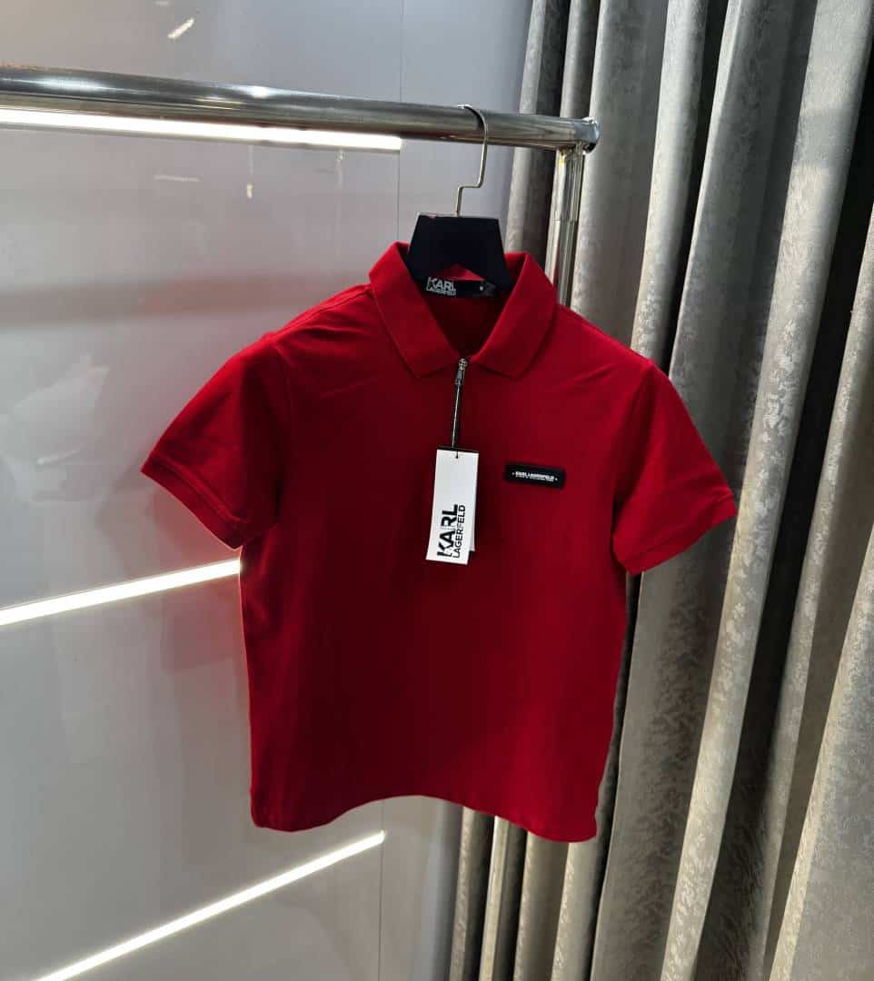 Karl Lagerfeld Red Logo Print Premium Polo T-Shirt