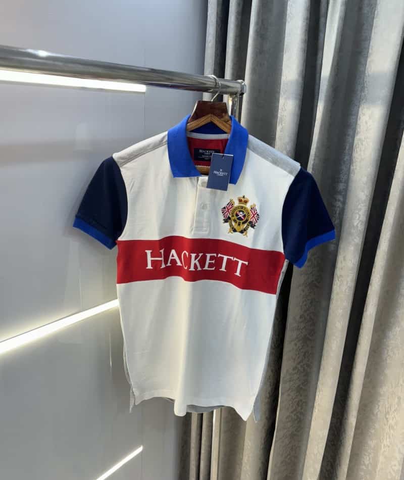 Hacket London White Embroidery Logo Premium Polo T-Shirt