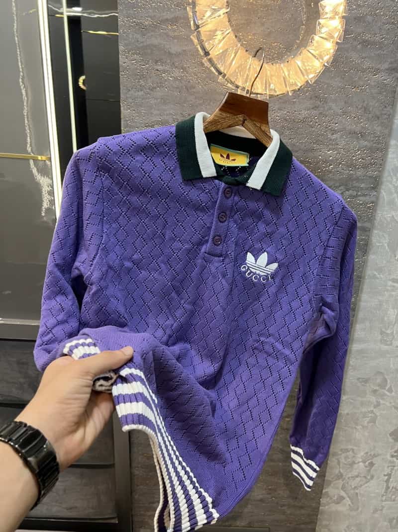 Gucc i Purple Embroidery Logo Imported Knitted Pull Over