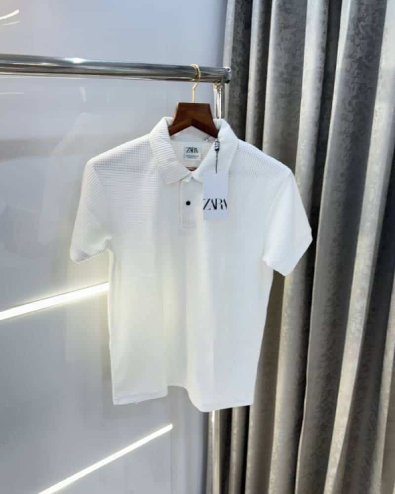 Zar a White Premium Knitted Classic Polo T-Shirt