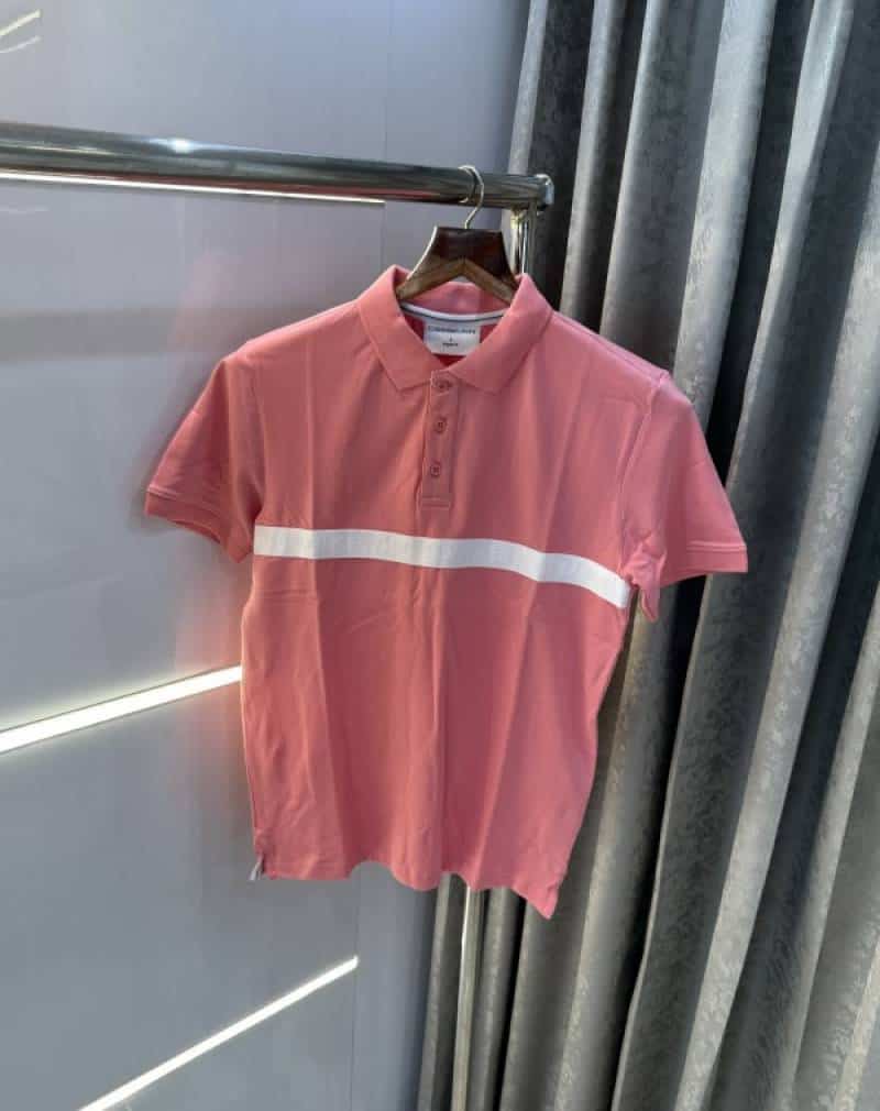 Calvin Klein Pink Logo Print Premium Polo T-Shirt