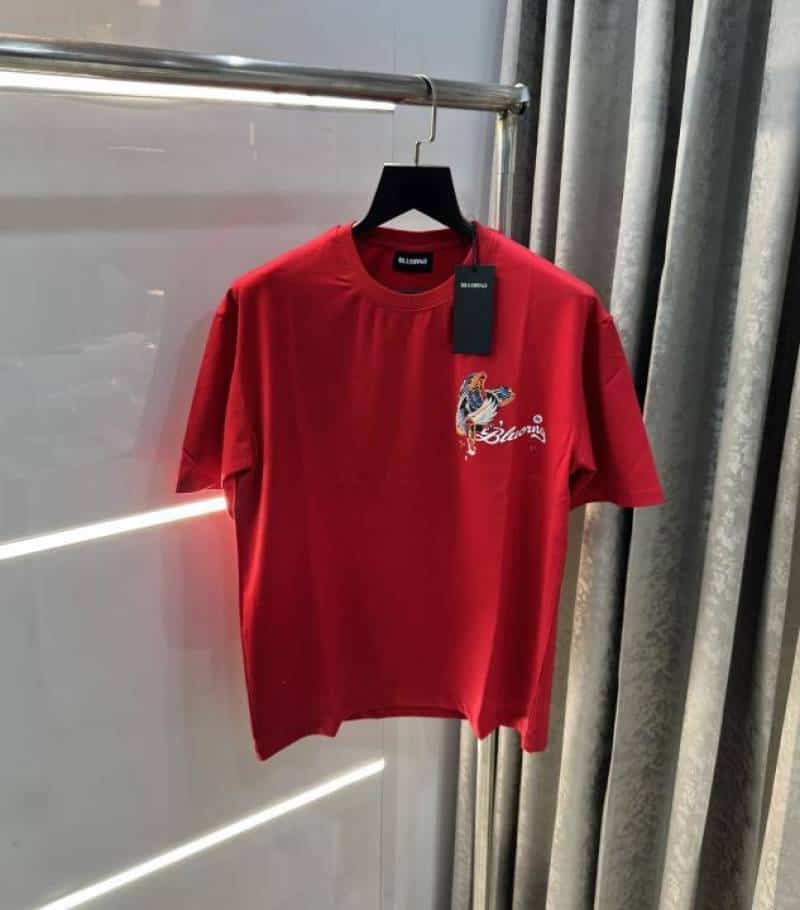 Bluoranb g Red EmbO$sed Print Imported Oversized T-Shirt