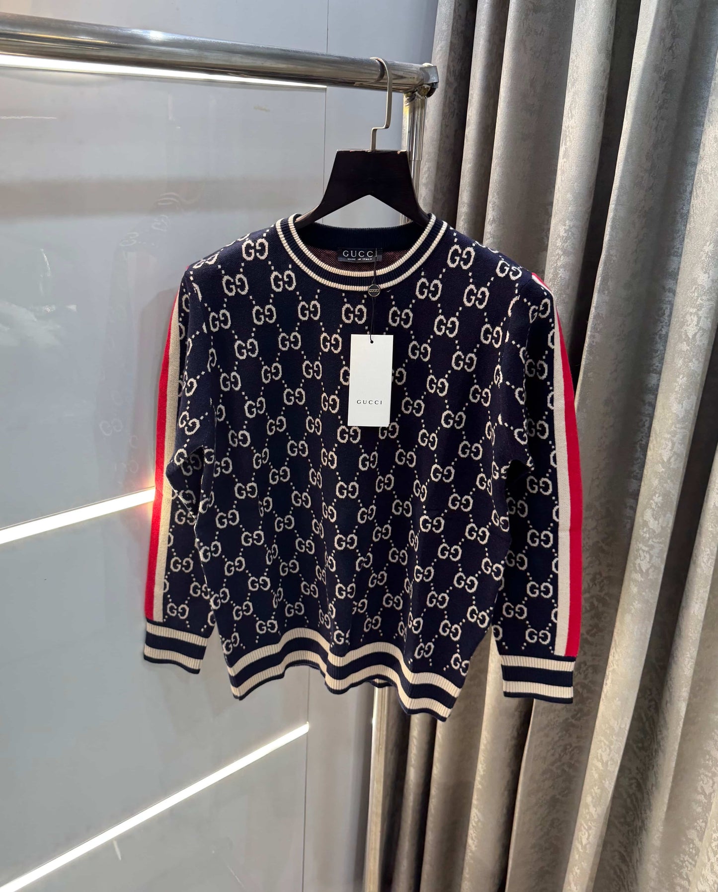 Gucc i Navy Blue Monogram Imported Knitted Pull Over