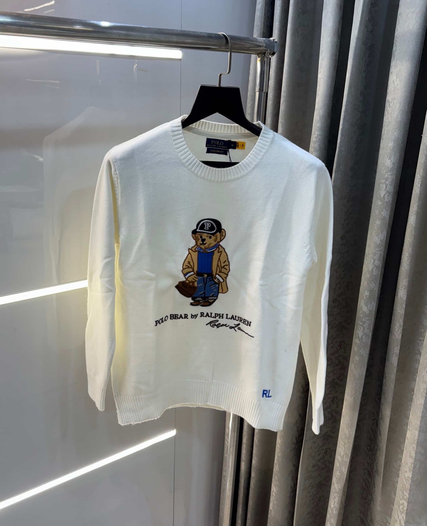 Ralph Lauren White Teddy Edition Imported Knitted Pull Pver