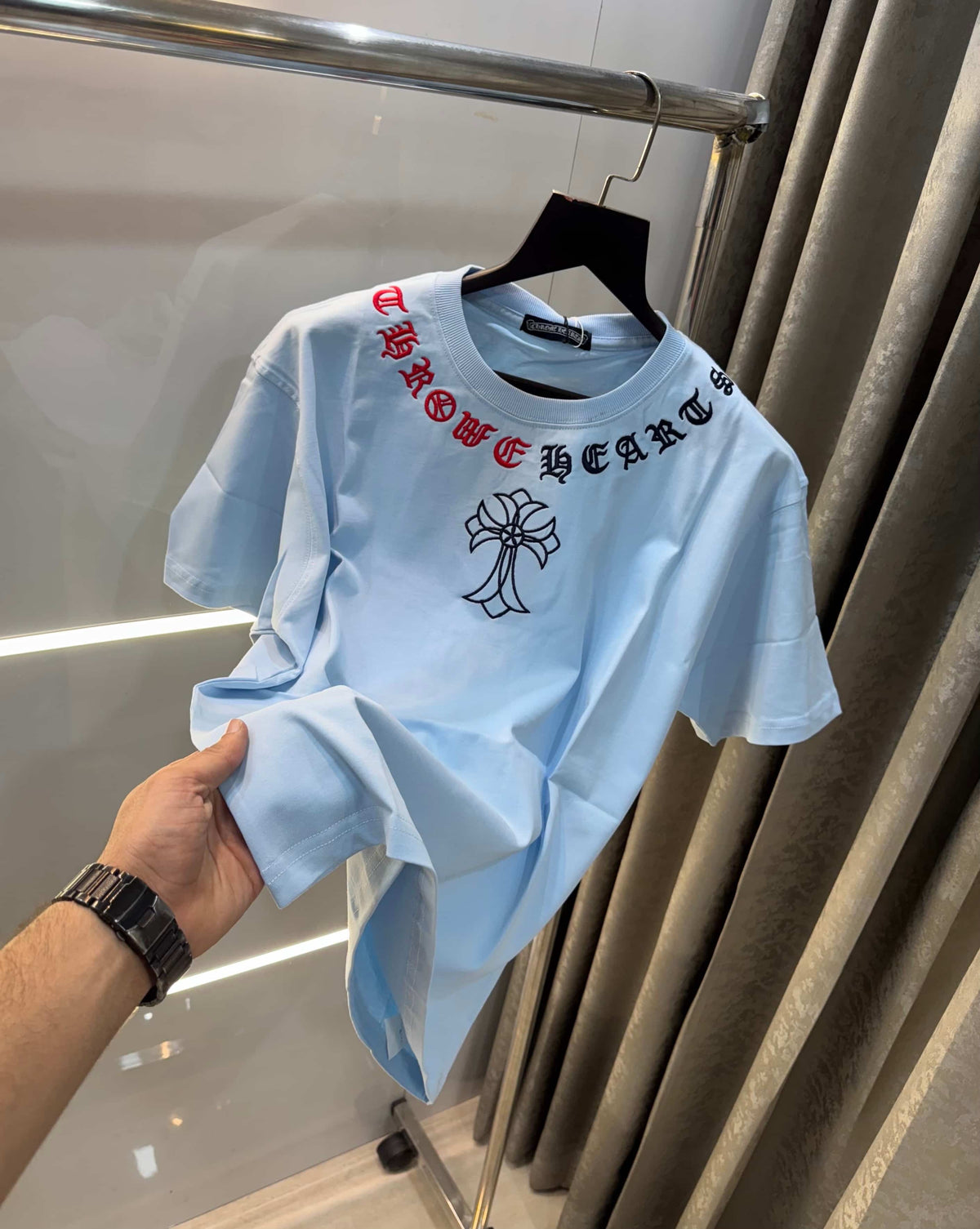 Chrome Hearts Sky Blue Printed Imported Oversized T-Shirt