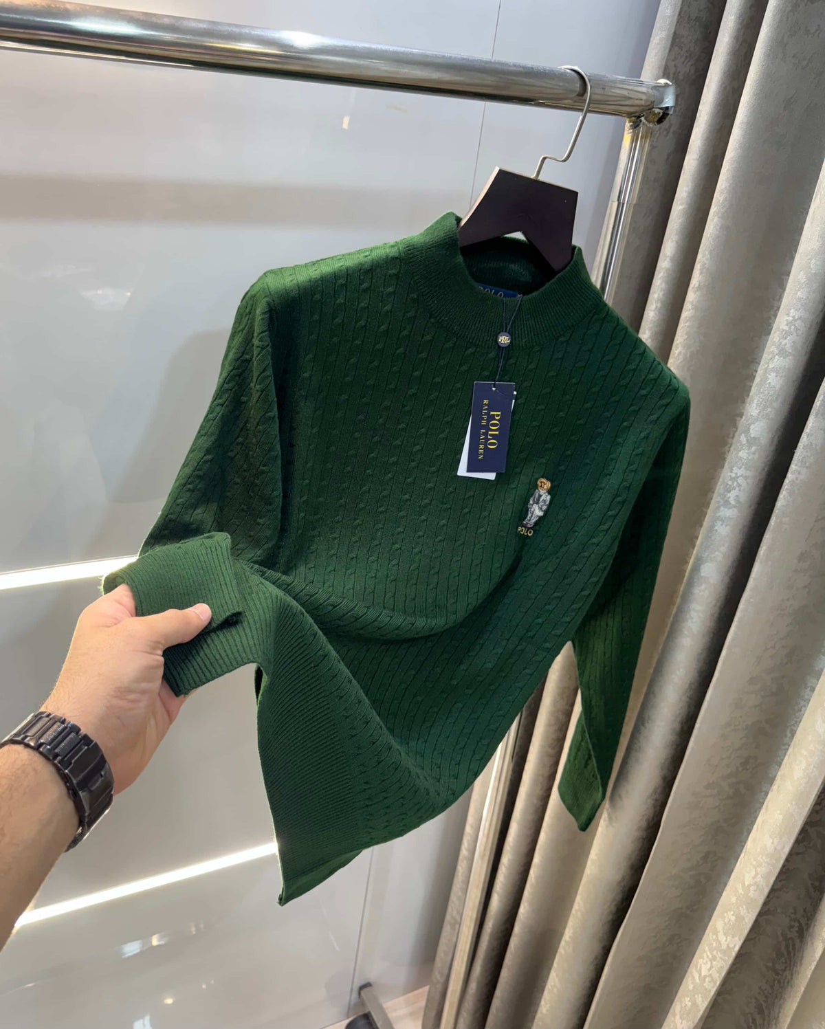 Ralph Lauren Bottle Green Teddy Edition Knitted Pull Pver