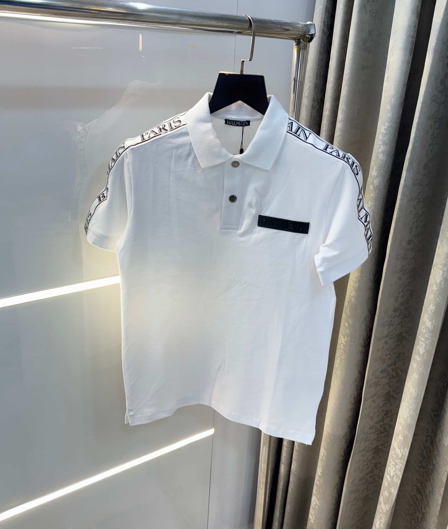 Balmai n Paris White Shoulder Patch Lu-X..ury Imported Polo T-Shirt