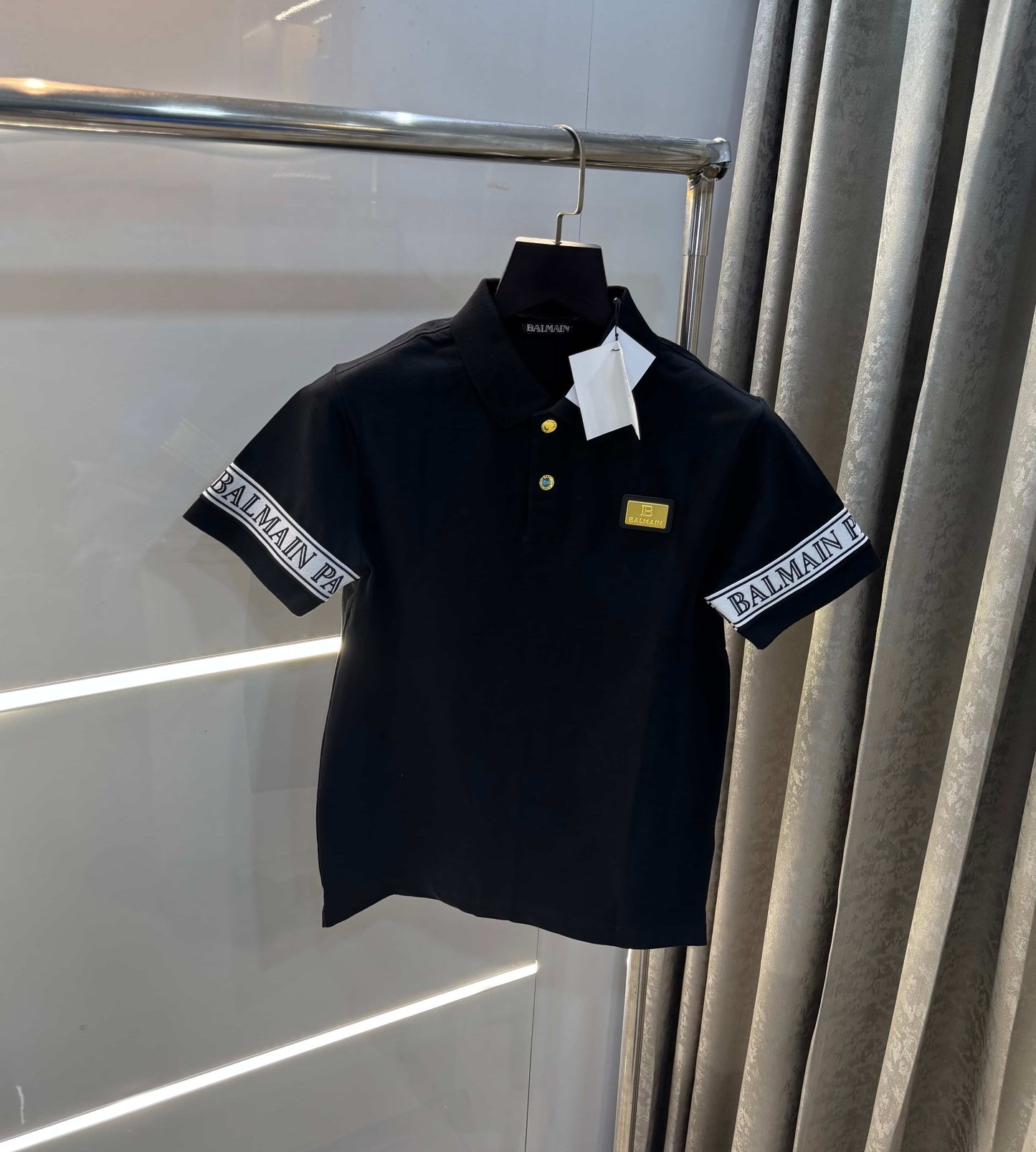 Balmai n Paris Black Metal Logo Imported Polo T-Shirt