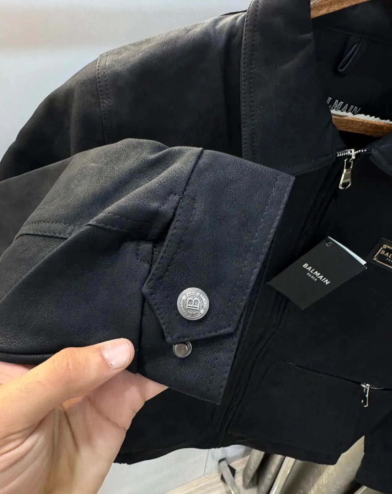 Balmai n Paris Black Logo Imported Leather Jacket