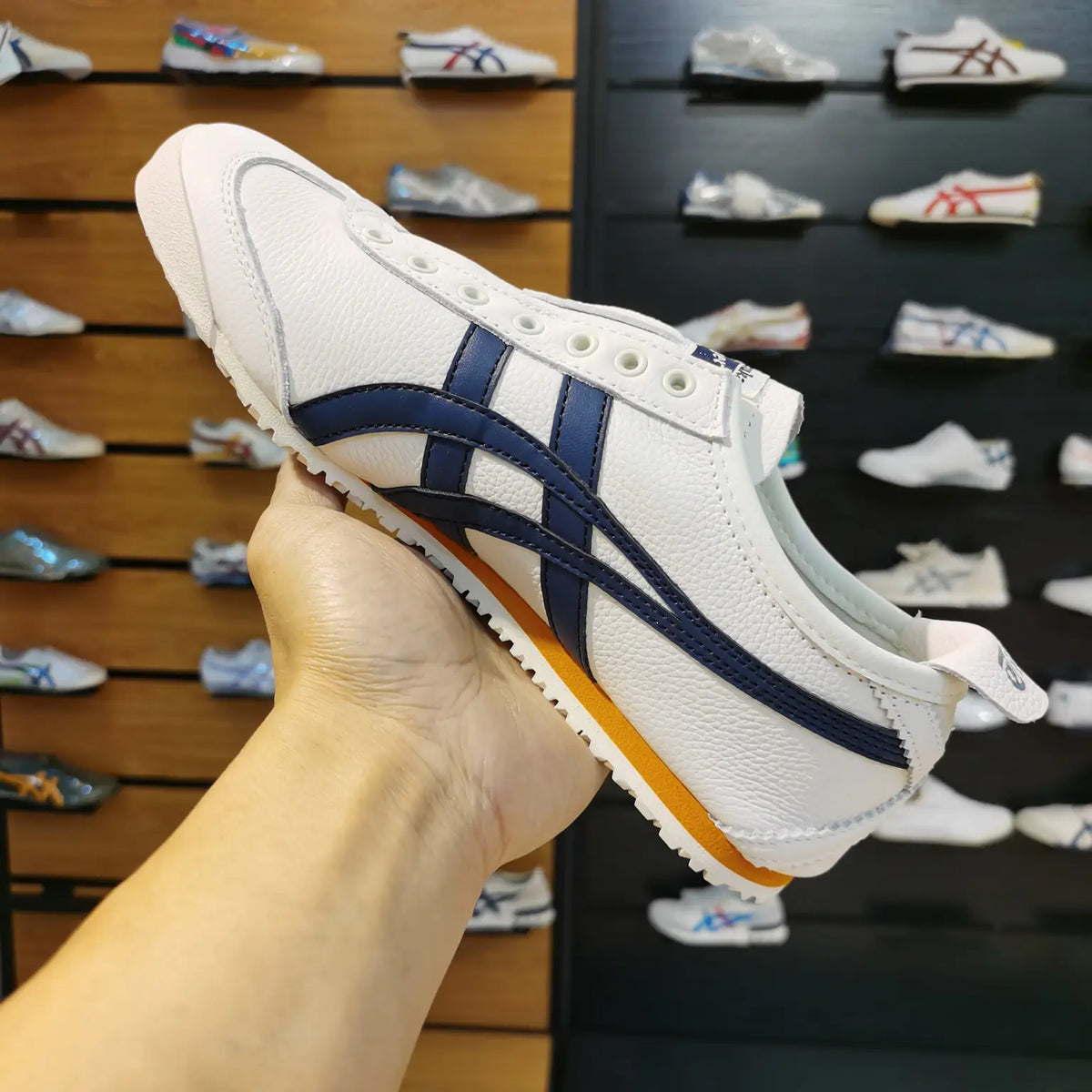 Onitsuka Tiger Mexico 66 Slip On Blue Orange Leather For Mens D-1922