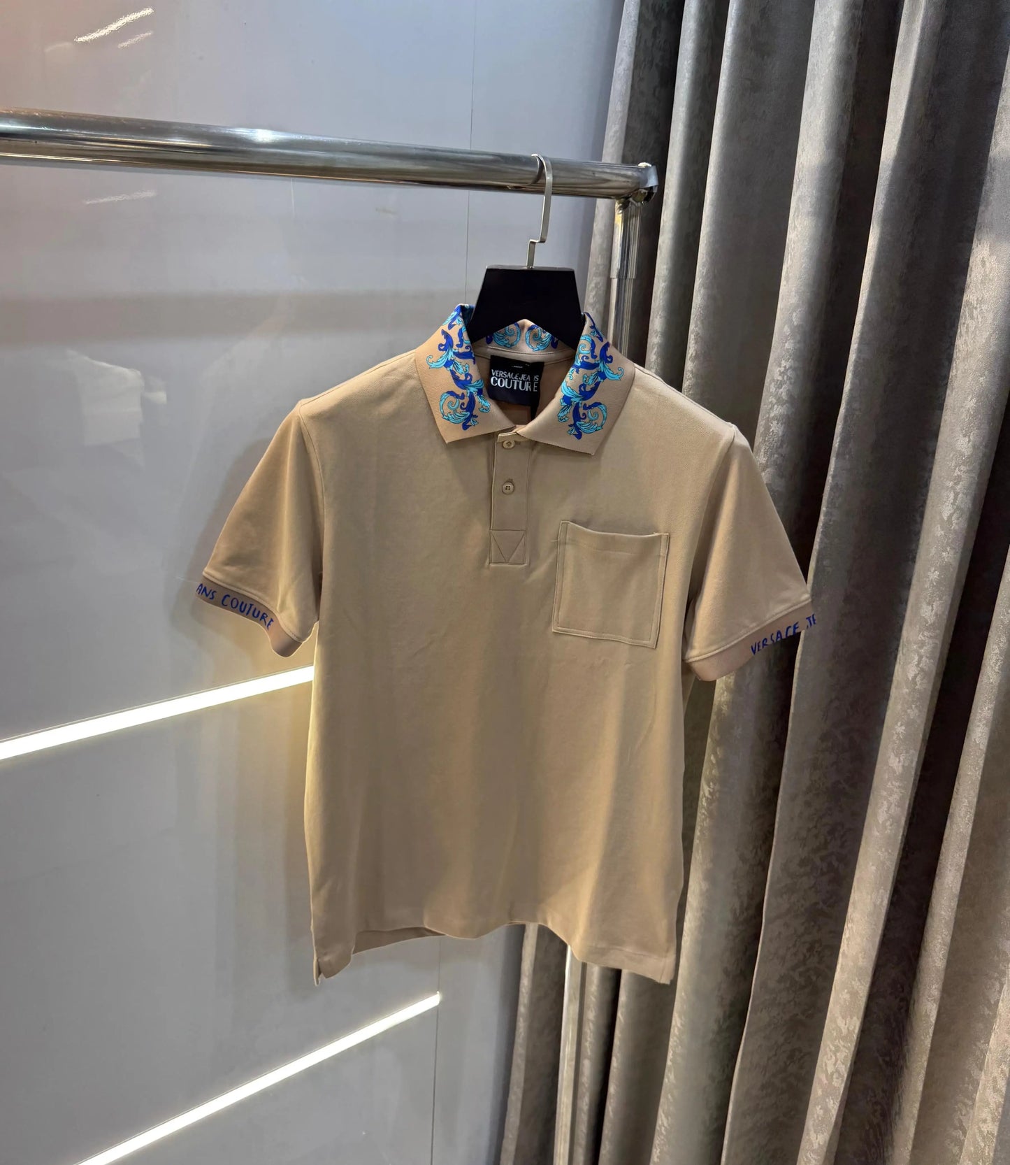 Versac e Couture Baige Collar Logo Imported Polo T-Shirt
