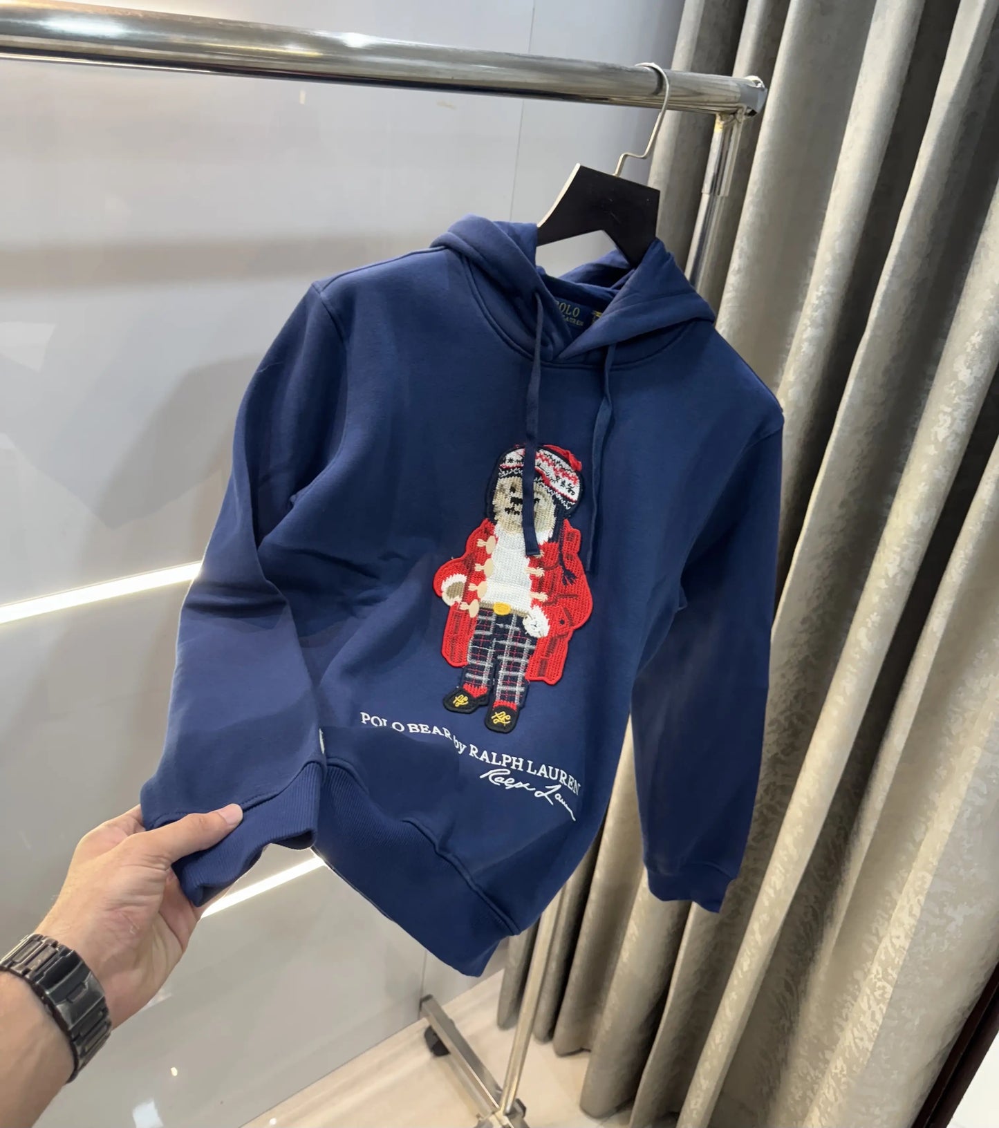 Ralph Lauren Navy Blue Teddy Edition Embroidery Logo Imported Hoodie