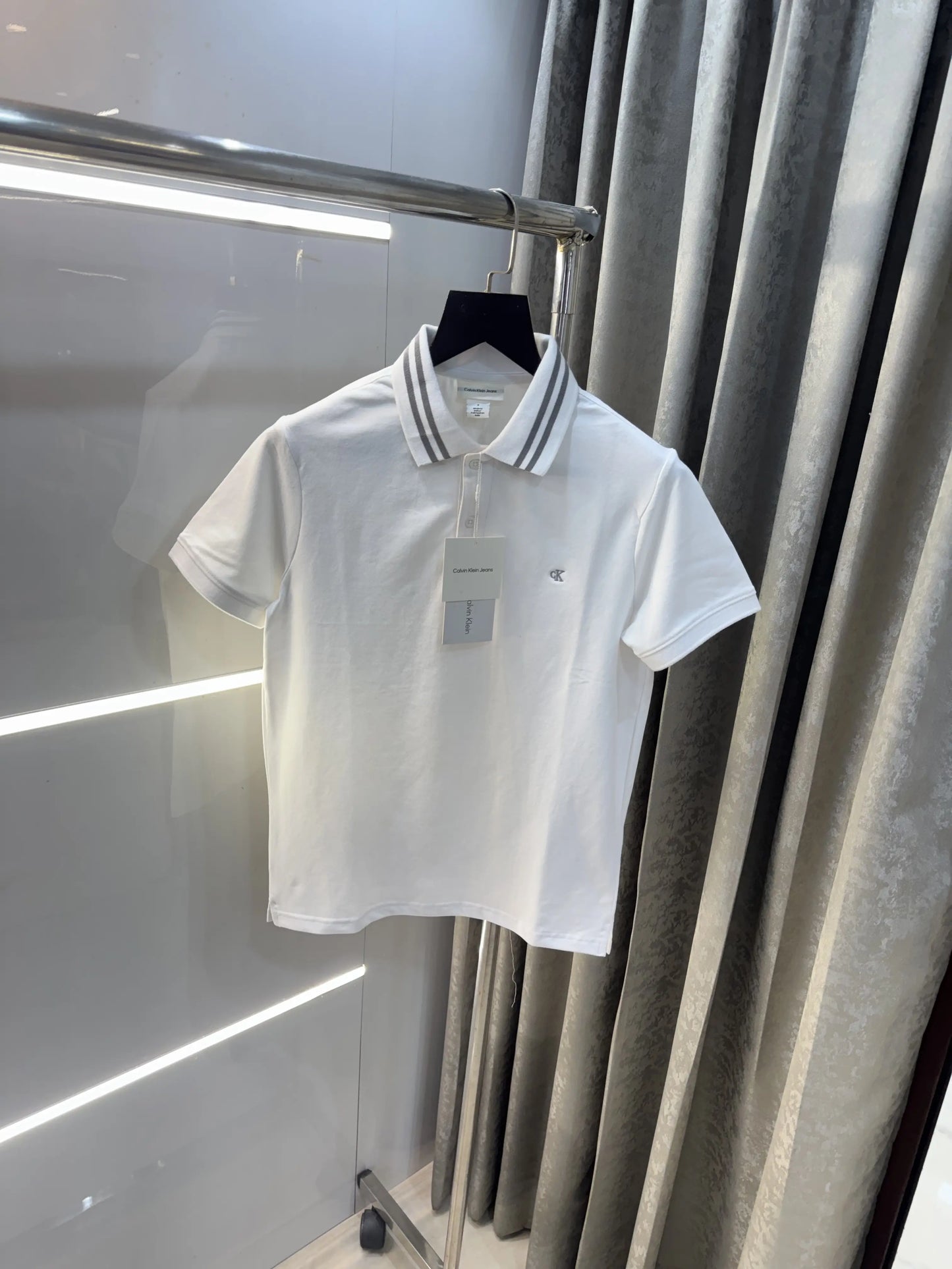 Calvin Klein WhiteEmbroidery Logo Premium Polo T-Shirt