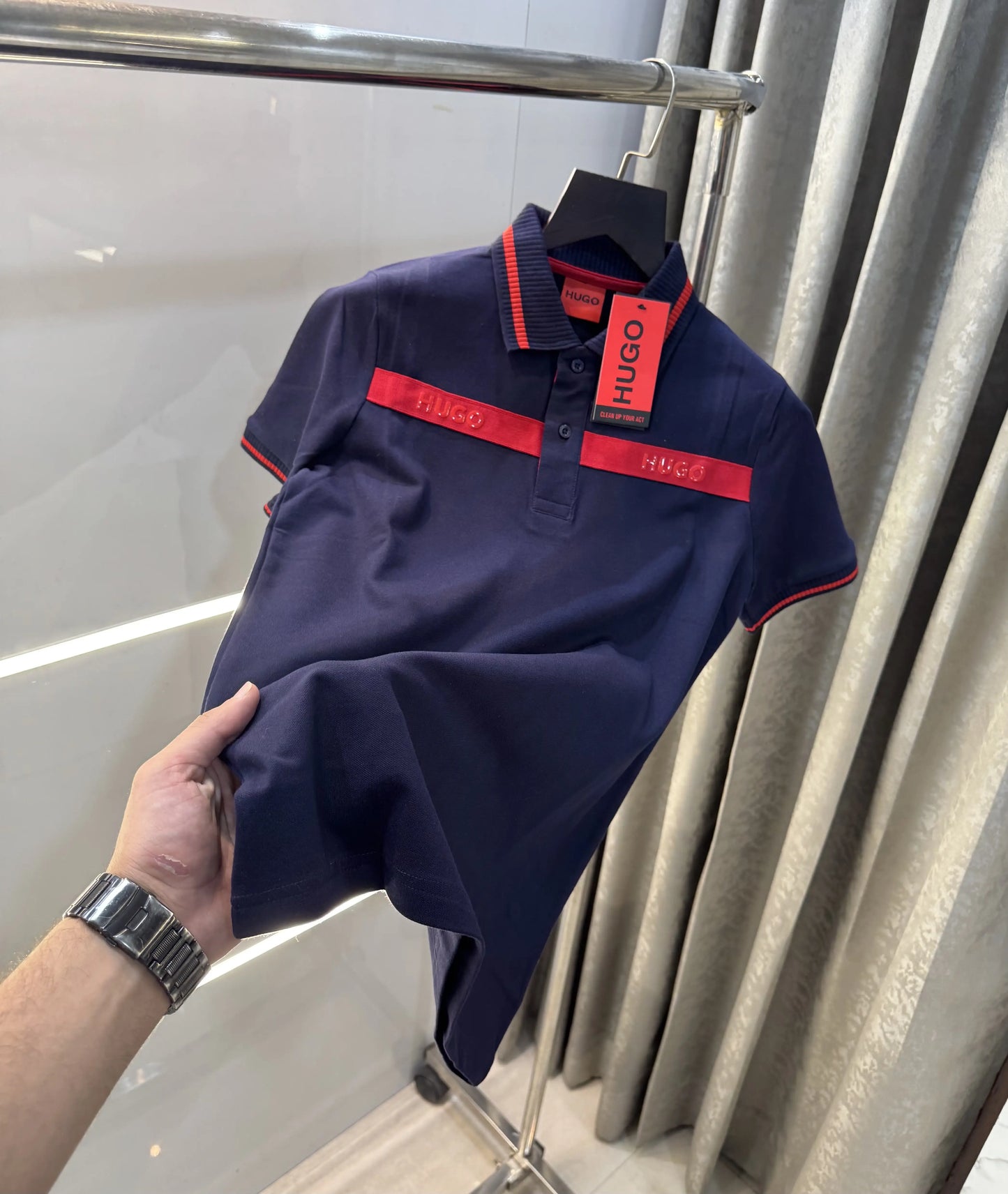 Hugo Boss Navy Blue Logo Work Premium Polo T-Shirt