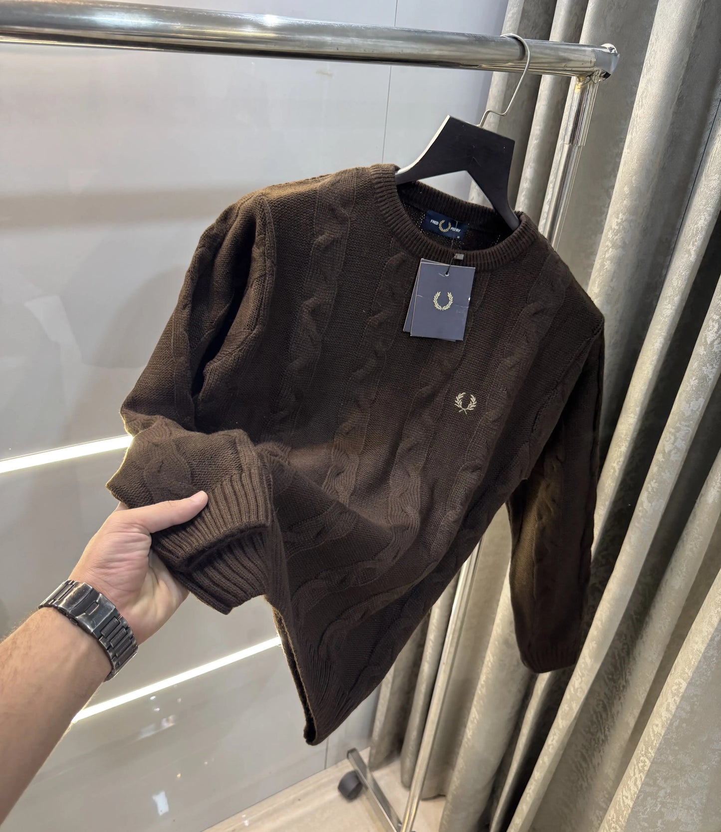 Fredperry Dark Brown Embroidery Logo Imported Pull Over