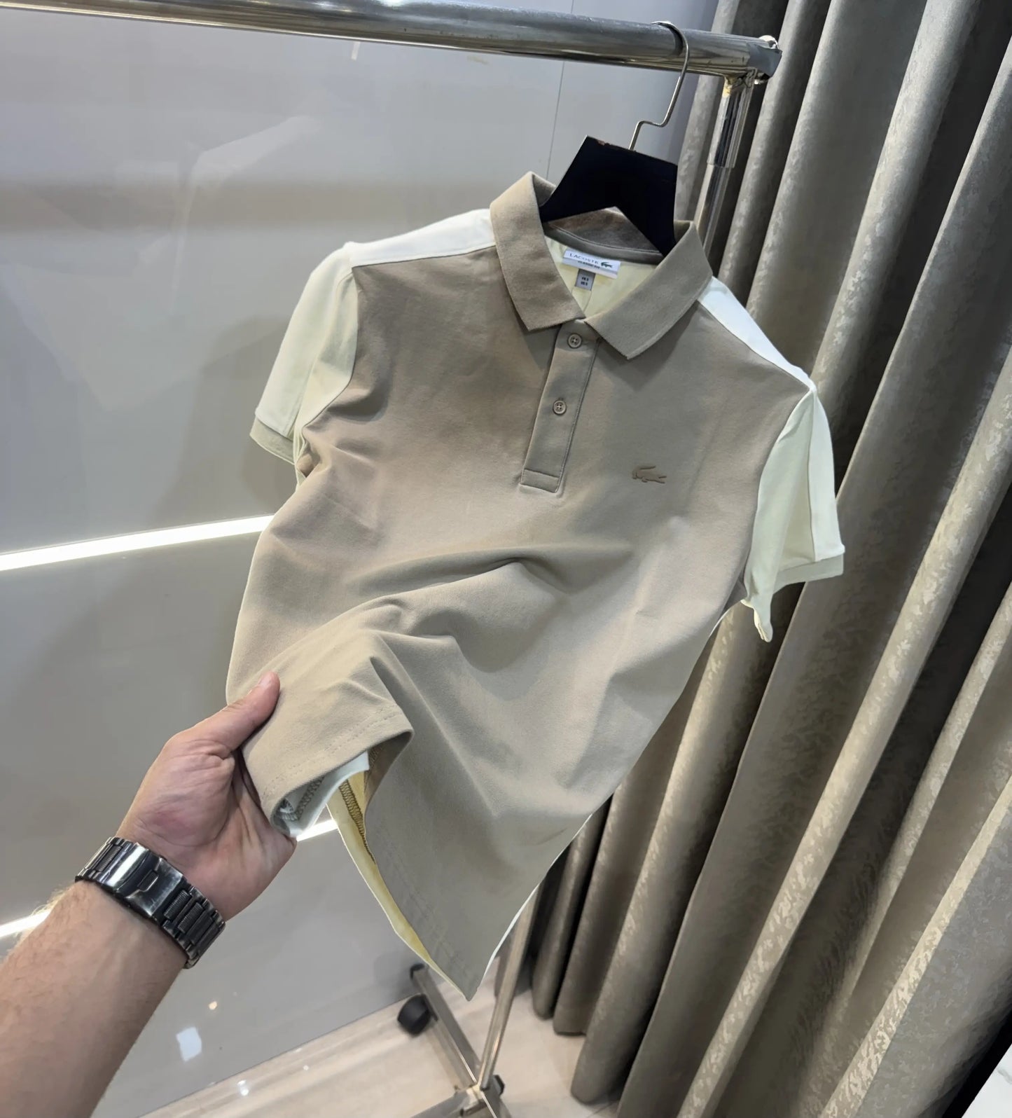 Lacost e Beige Embroidery Logo Premium Polo T-Shirt