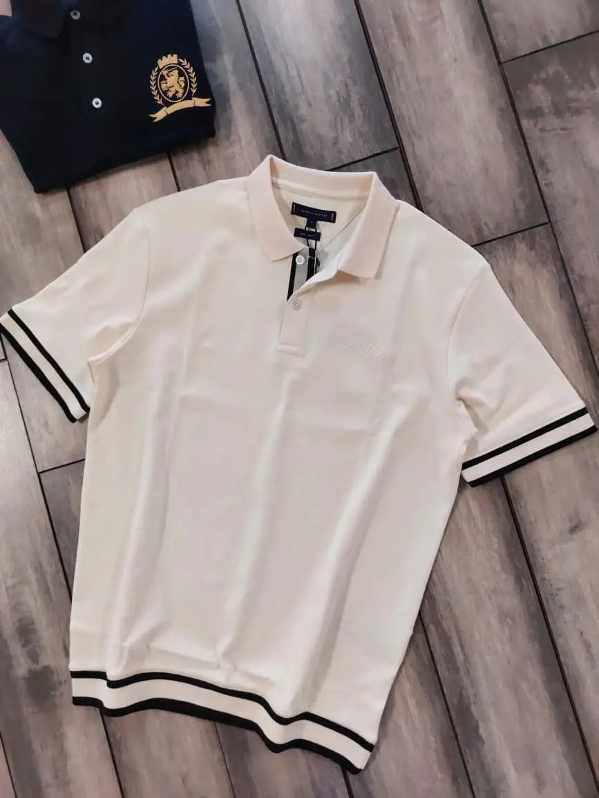 Tommy Hilfiger Cream Logo Work Premium Polo T-Shirt