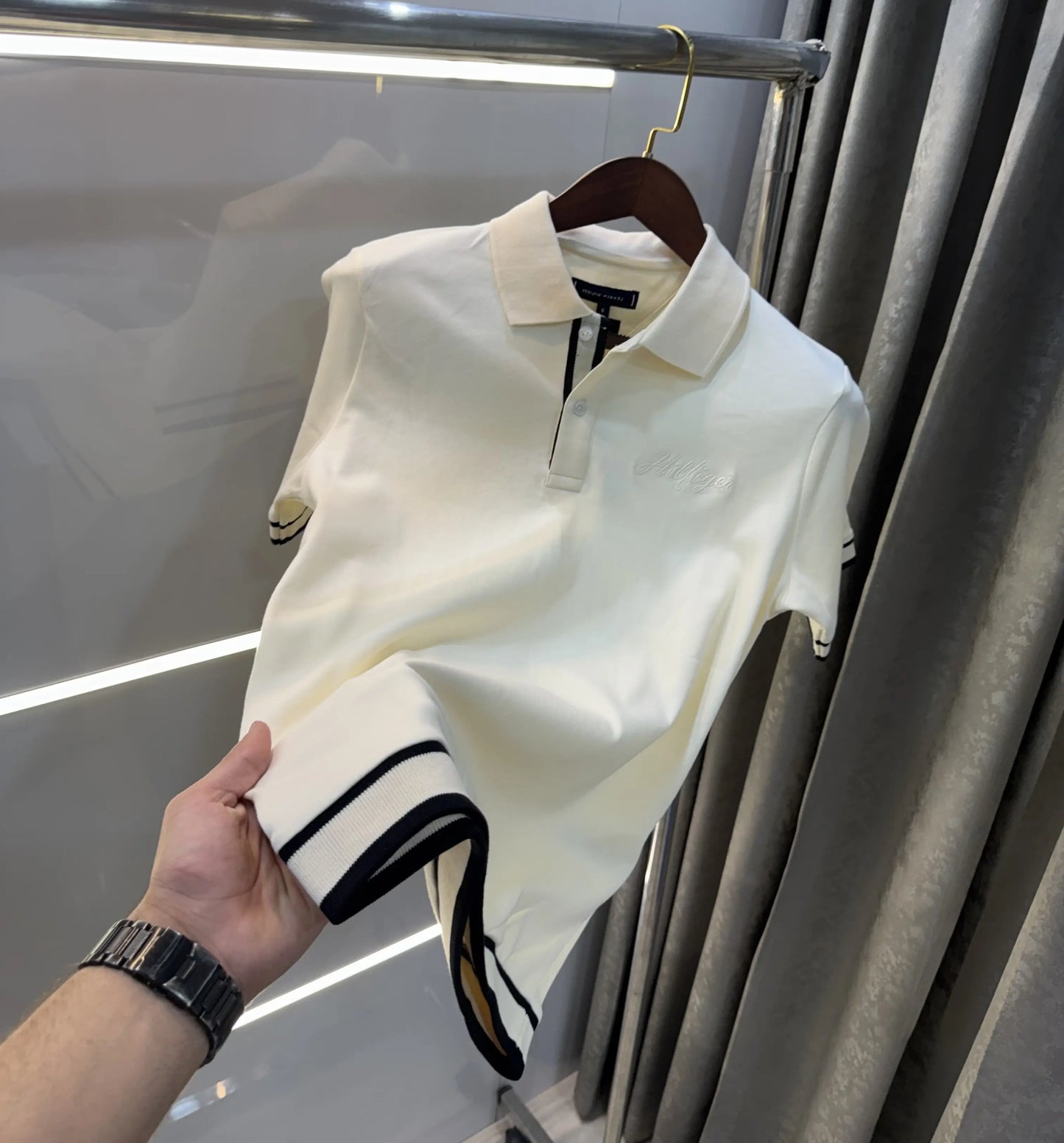Tommy Hilfiger Cream Logo Work Premium Polo T-Shirt