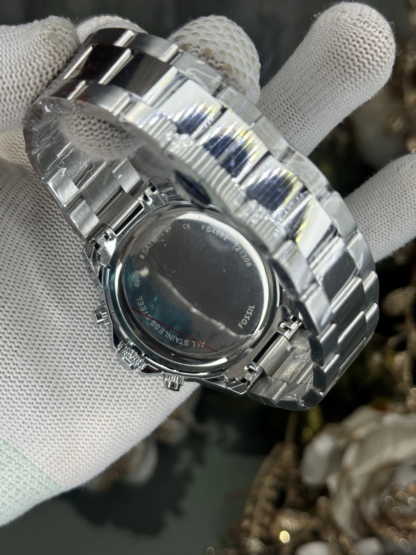 Fossil Bannon Silver Green Chronograph Watch