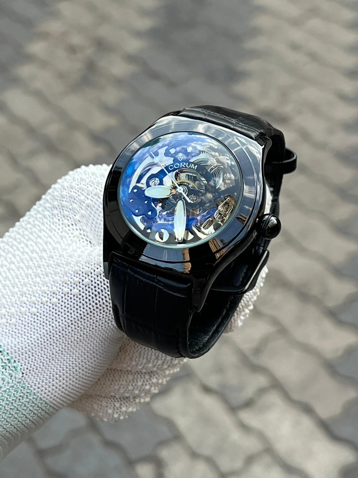 Corum Automatic Black Leather Belt