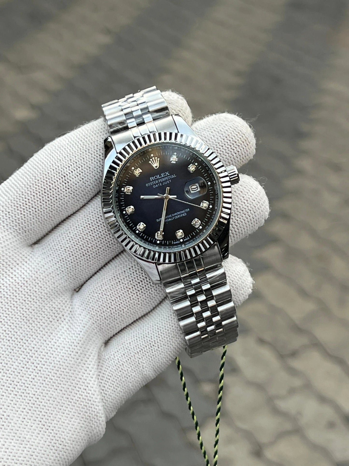 Rolex Date Just Silver Blue Diamond
