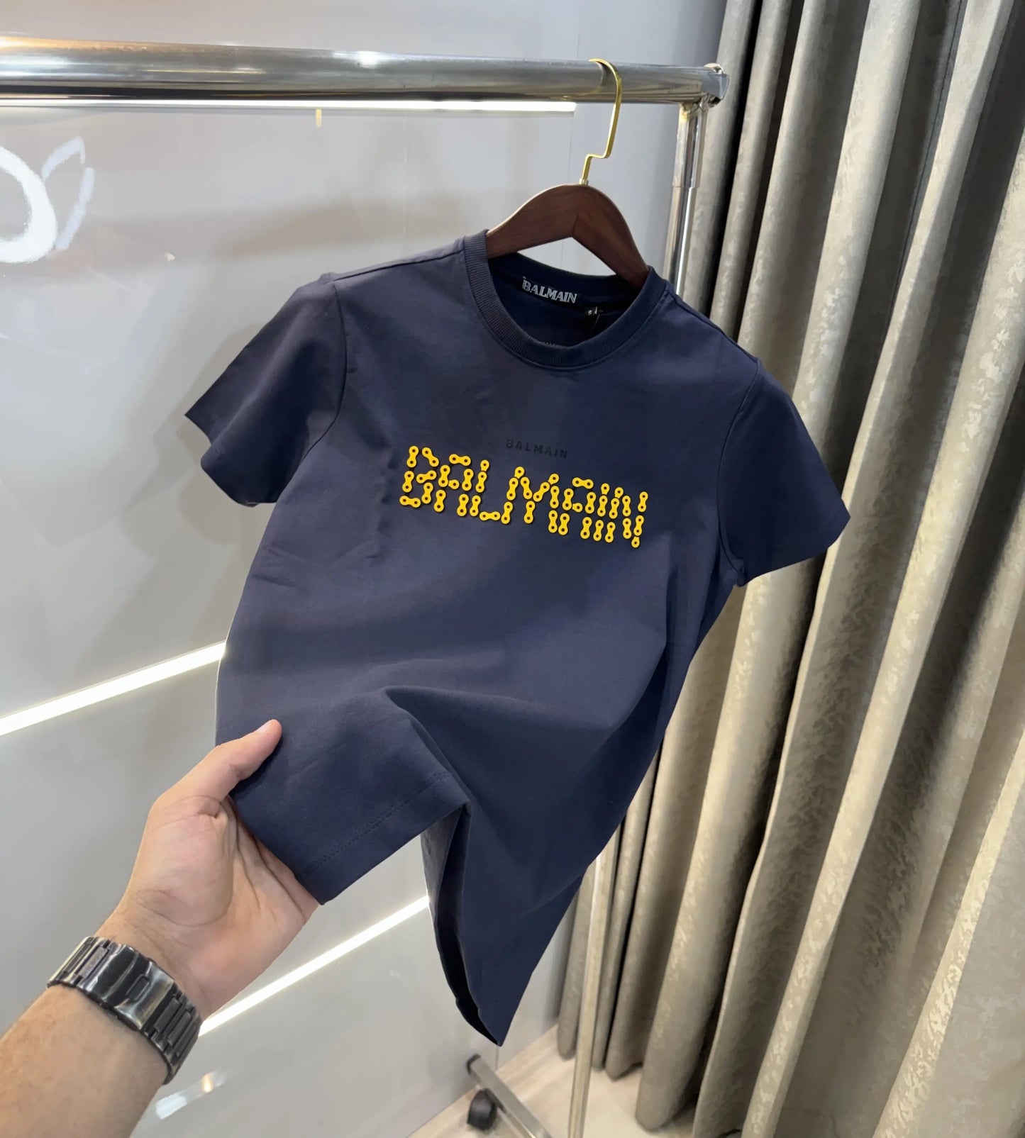 Balmain Paris Navy Blue Logo Work Premium T-Shirt