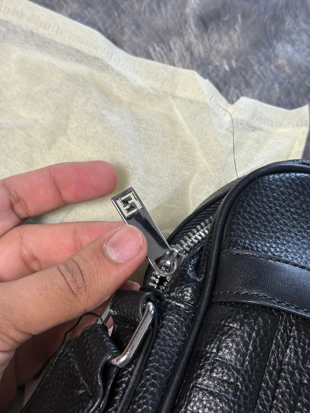 Fendi Bag "Monster Eyes" Black Leather Crossbody Messenger Bag