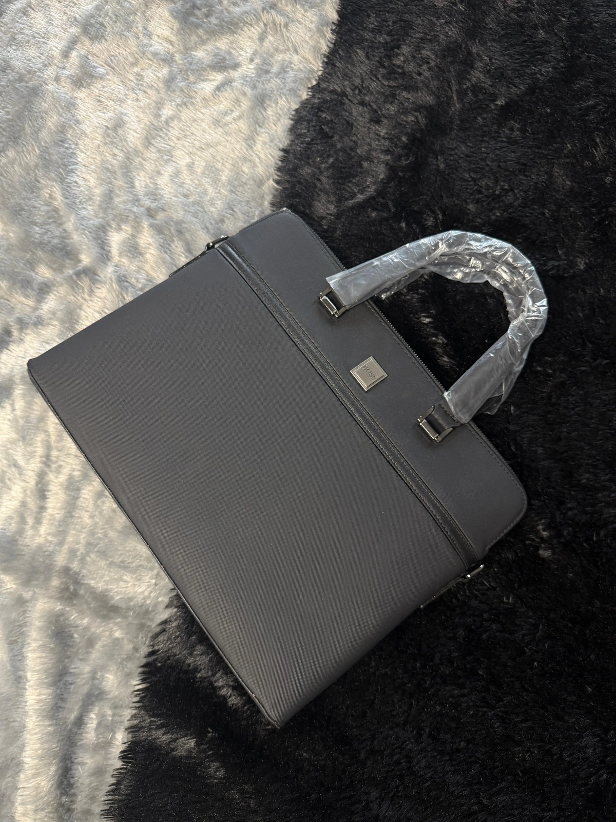 Hugo Boss structured leather document case laptop bag