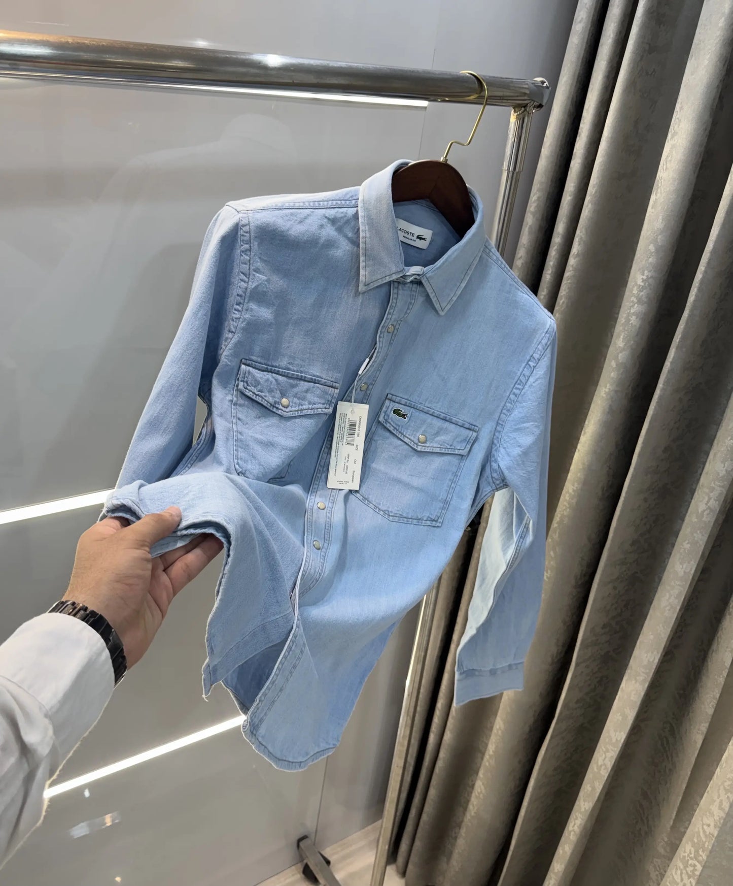 Lacost e Sky Blue Embroidery Logo Premium Denim Shirt