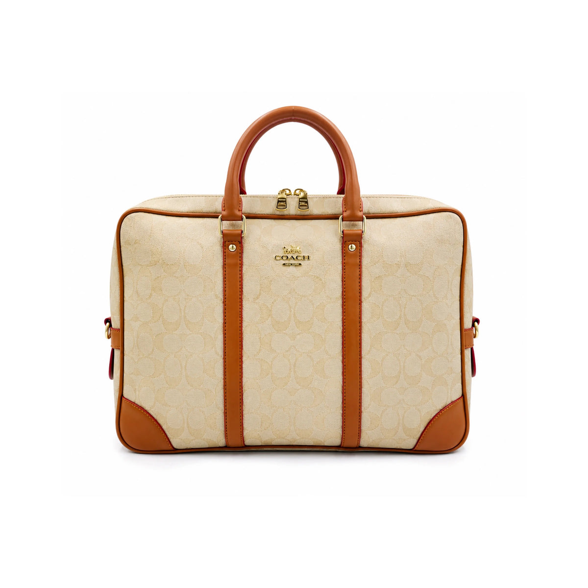 Coac h Monogram Luxury Laptop+Travel Bag Apricot Brown c378
