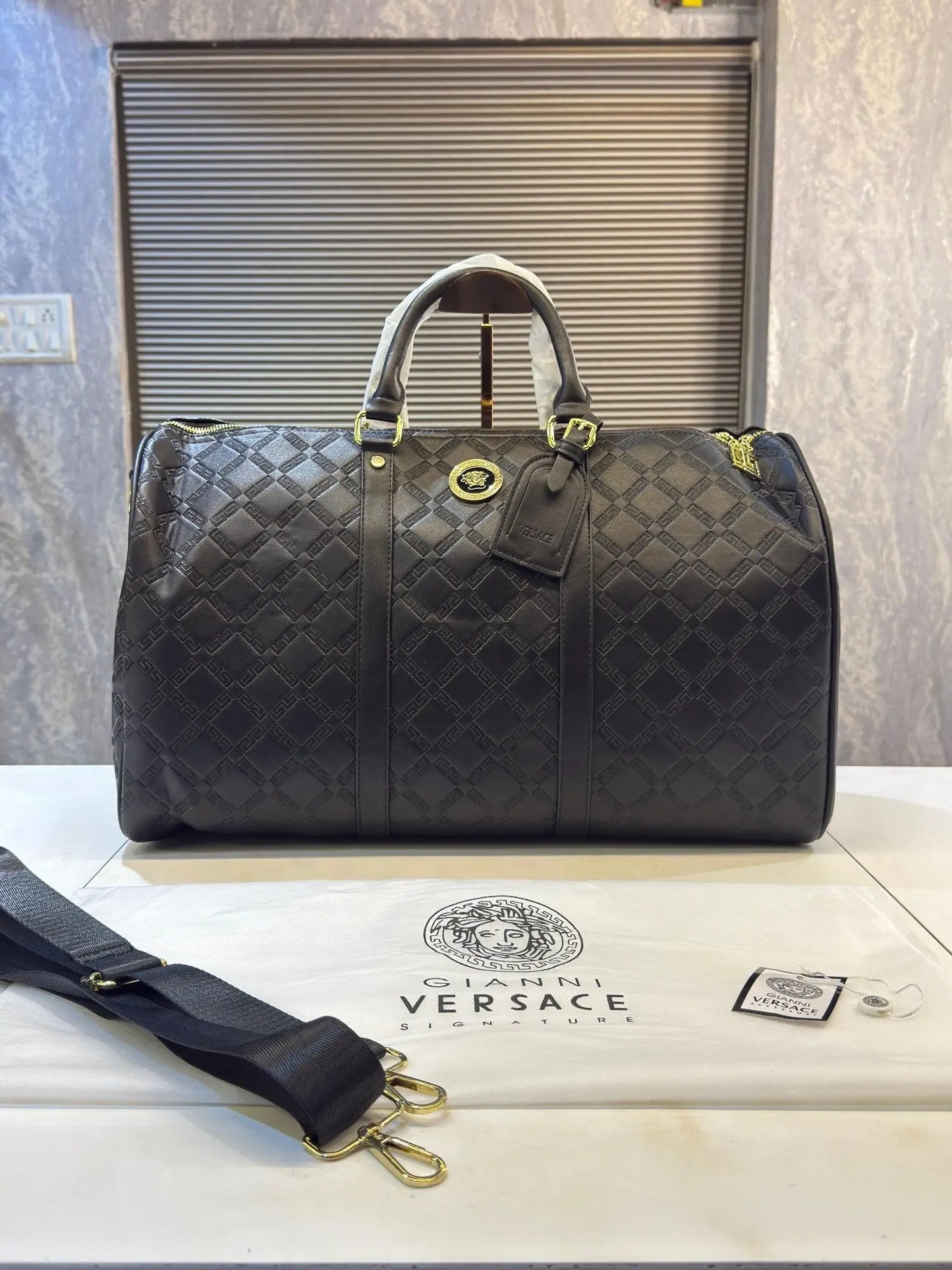 Versace Embossed Luxury Imported Duffel Bag Black V7845