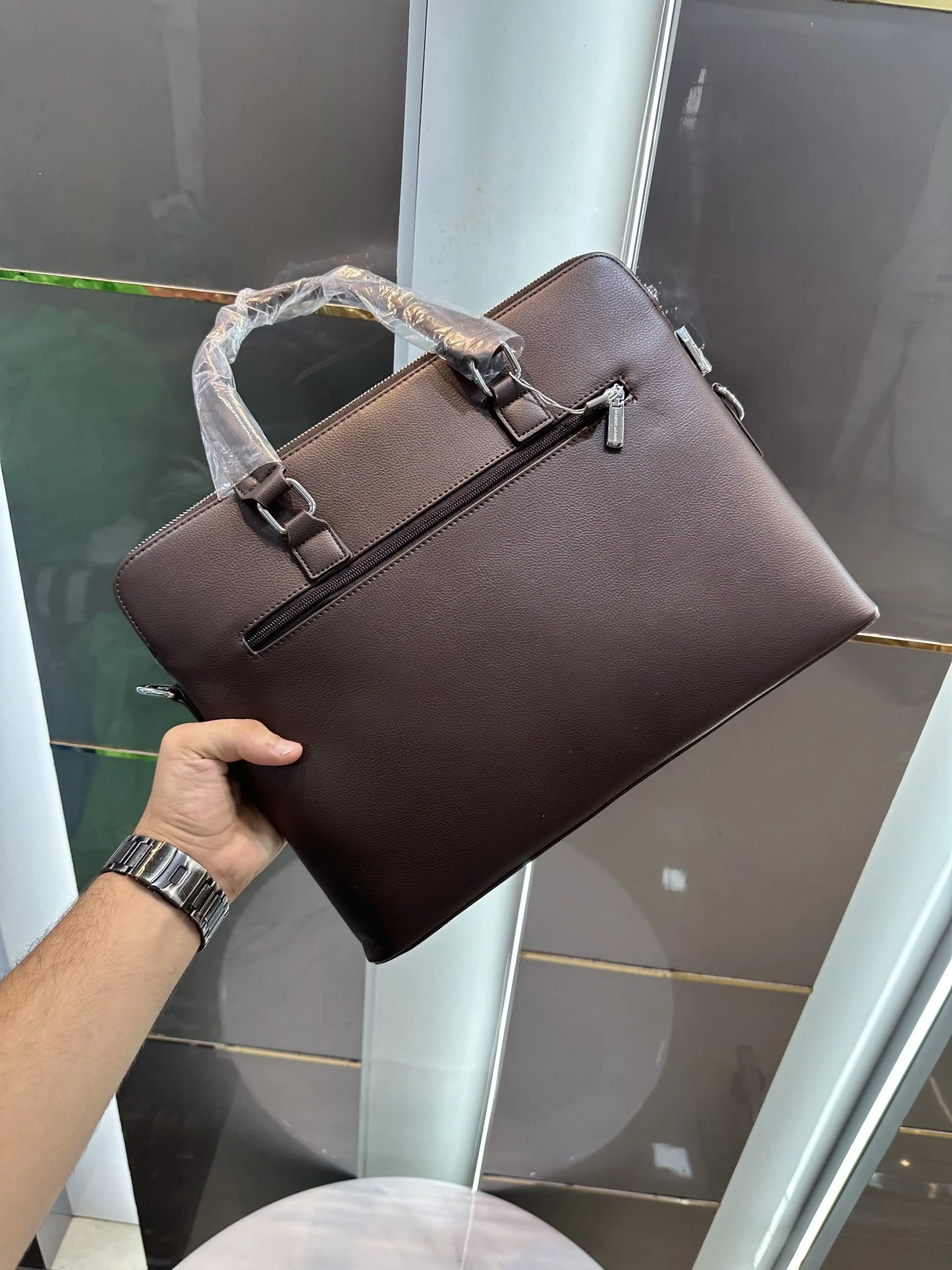 Giorgio Arman i Luxury Premium Imported Brown Laptop Bag With Side Zip Lock