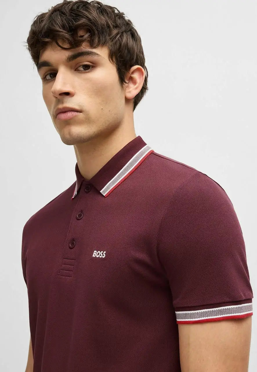 Hugo Bos s Maroon Logo Work Premium Polo T-shirt