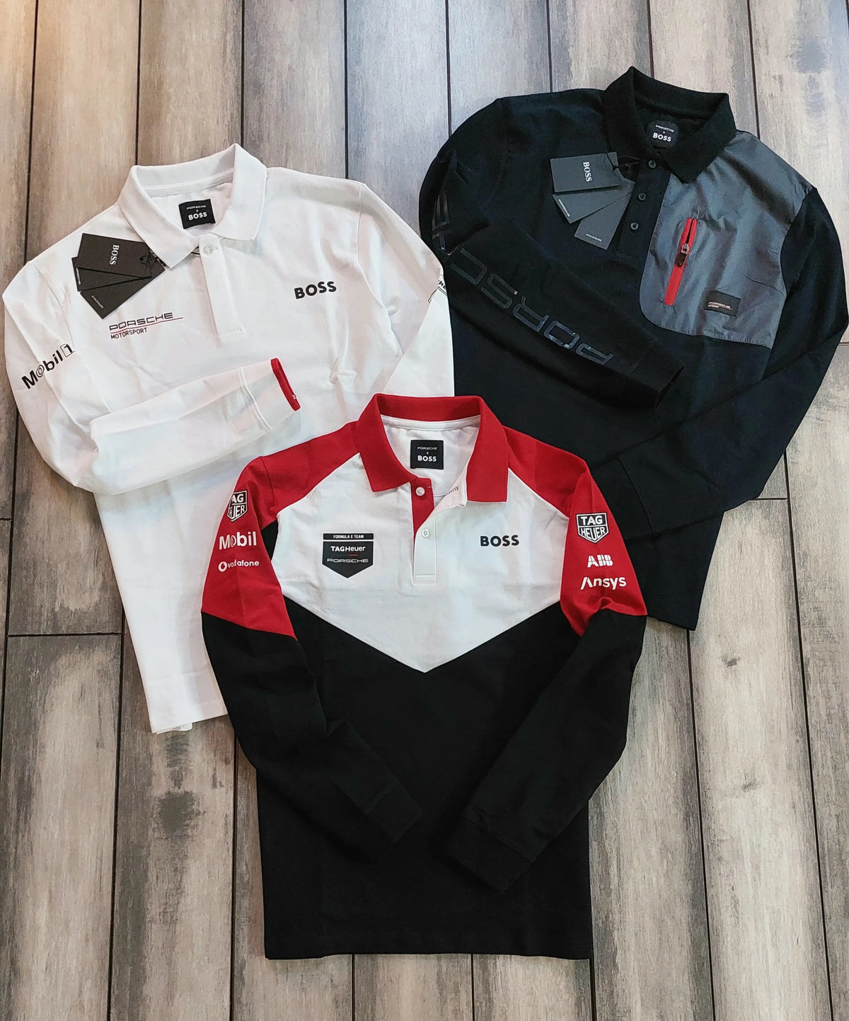 Hugo Boss Porsche Navy Blue Red Logo Work Premium Full Sleeve Polo T-Shirt