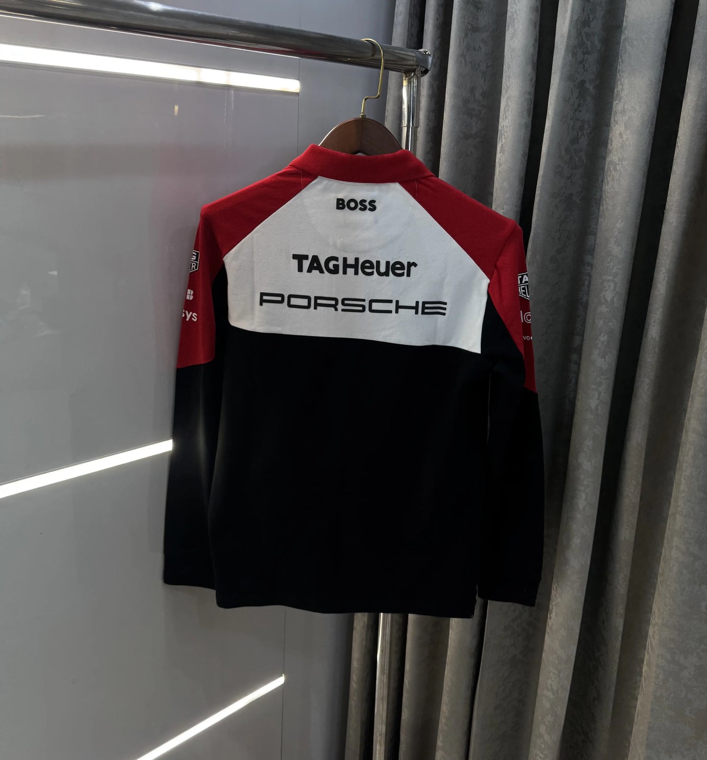 Hugo Boss Porsche White Red Logo Work Premium Full Sleeve Polo T-Shirt