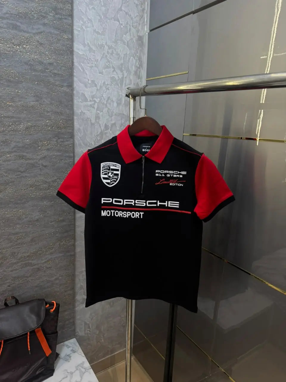Hug.o Bos s X Porsche Black Logo Work Premium Polo T-shirt