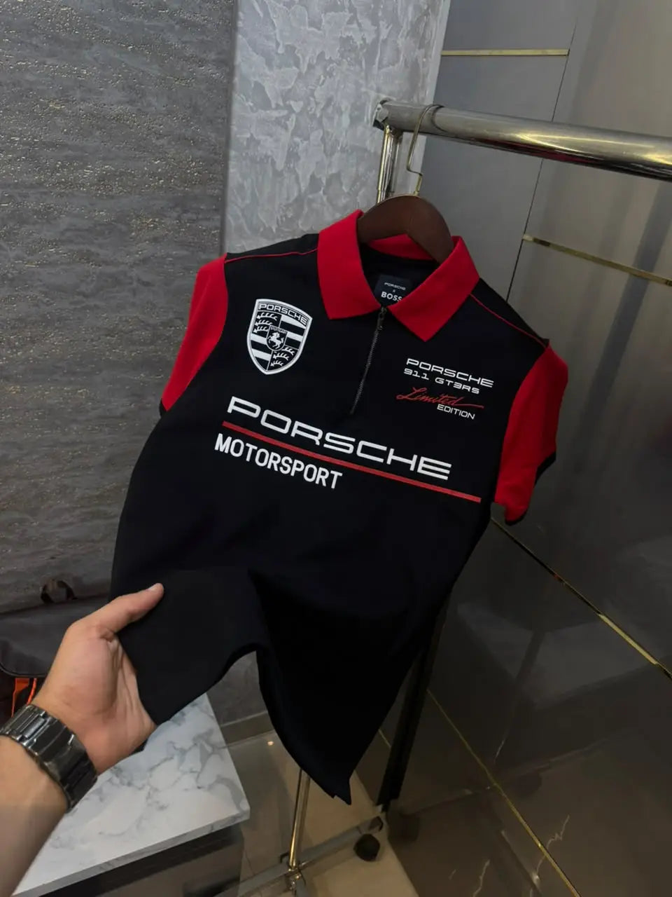 Hug.o Bos s X Porsche Black Logo Work Premium Polo T-shirt
