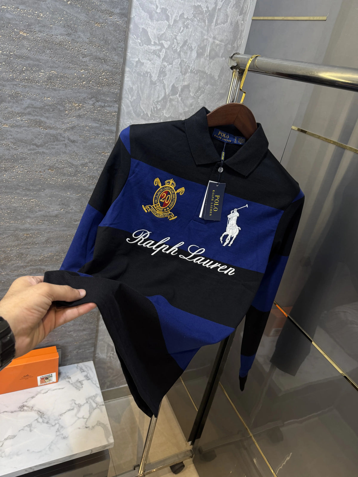 Ralph Lauren Blue Logo Work Premium Full Sleeve Polo T-Shirt