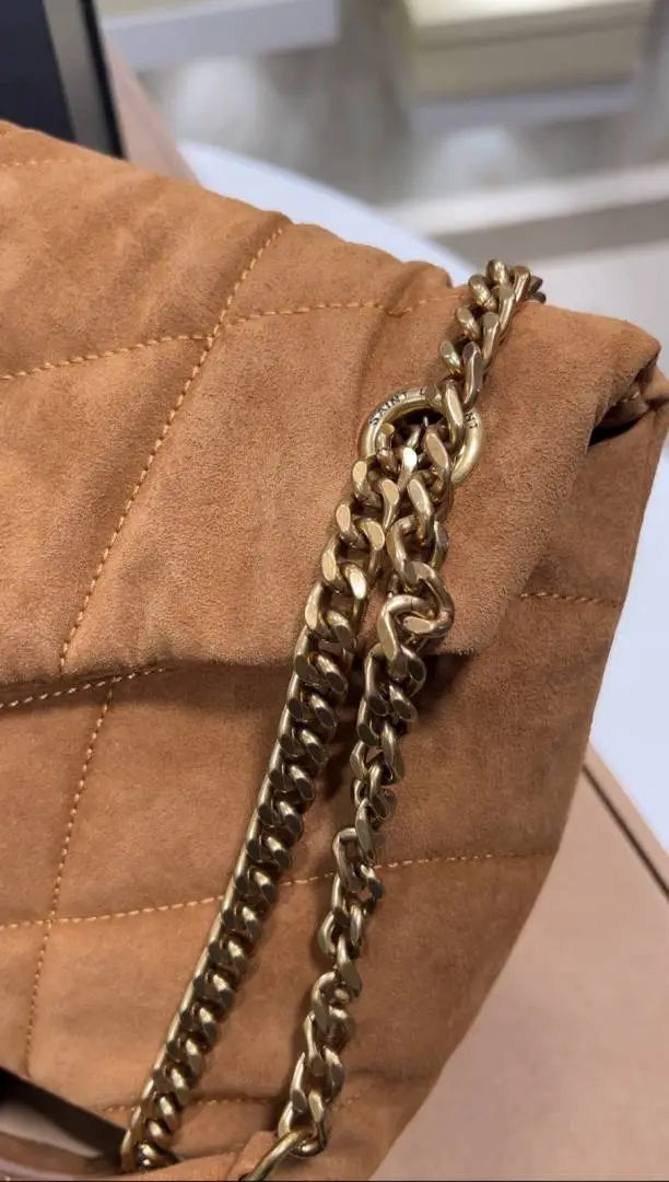 SAINT LAURENT Suede Calfskin Quilted Loulou Puffer Monogram Chain Satchel High End With 2 BOX HIGH Quality Dust Bag