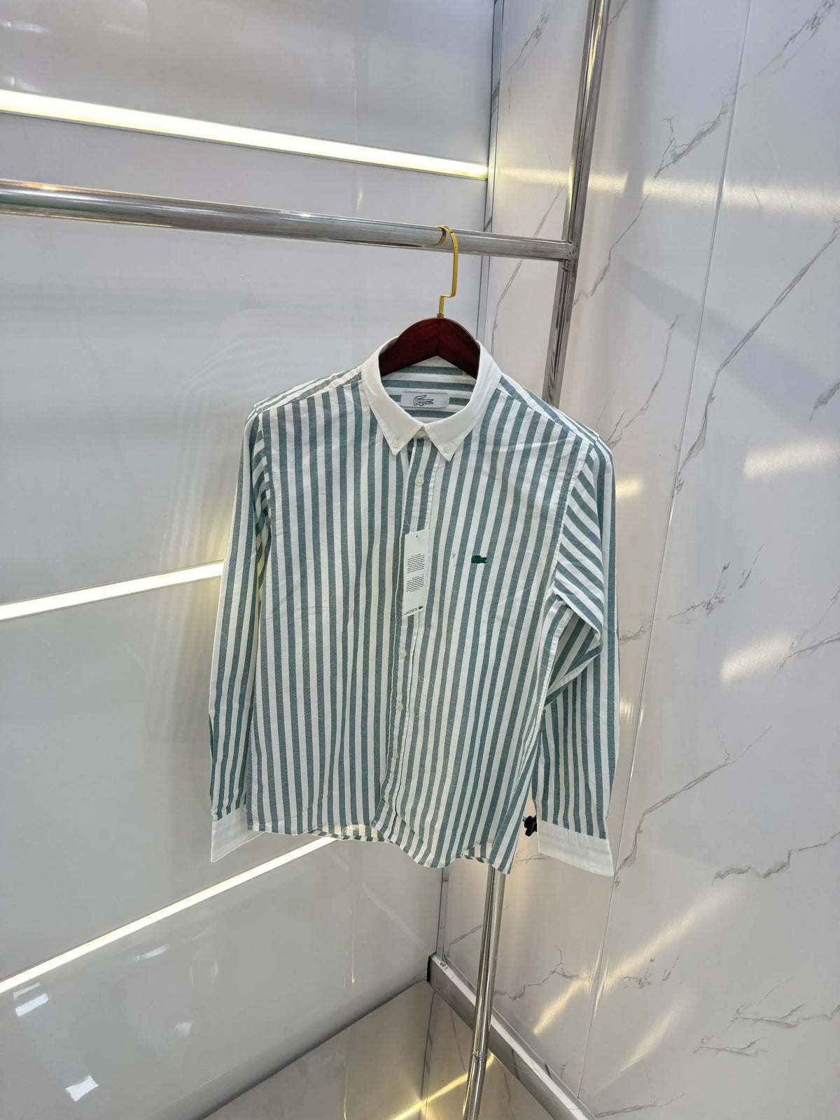 Lacost e Green strips Embroidery Logo Premium Oxford Shirt