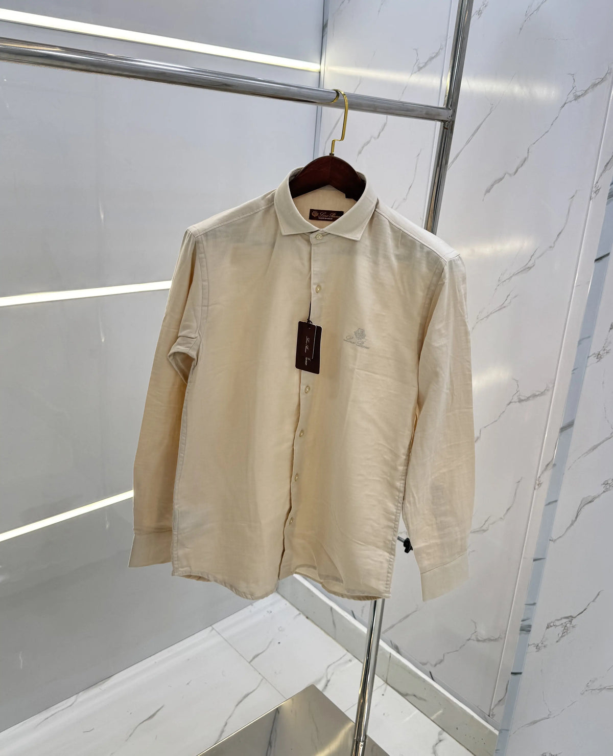 Loro Piana Cream Embroidery Logo Work Premium Shirt