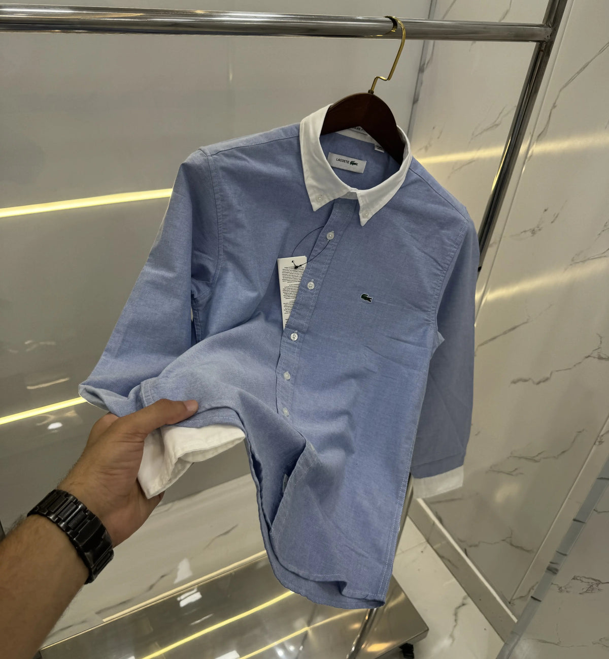 Lacost e Sky Blue Embroidery Logo Work Premium Shirt