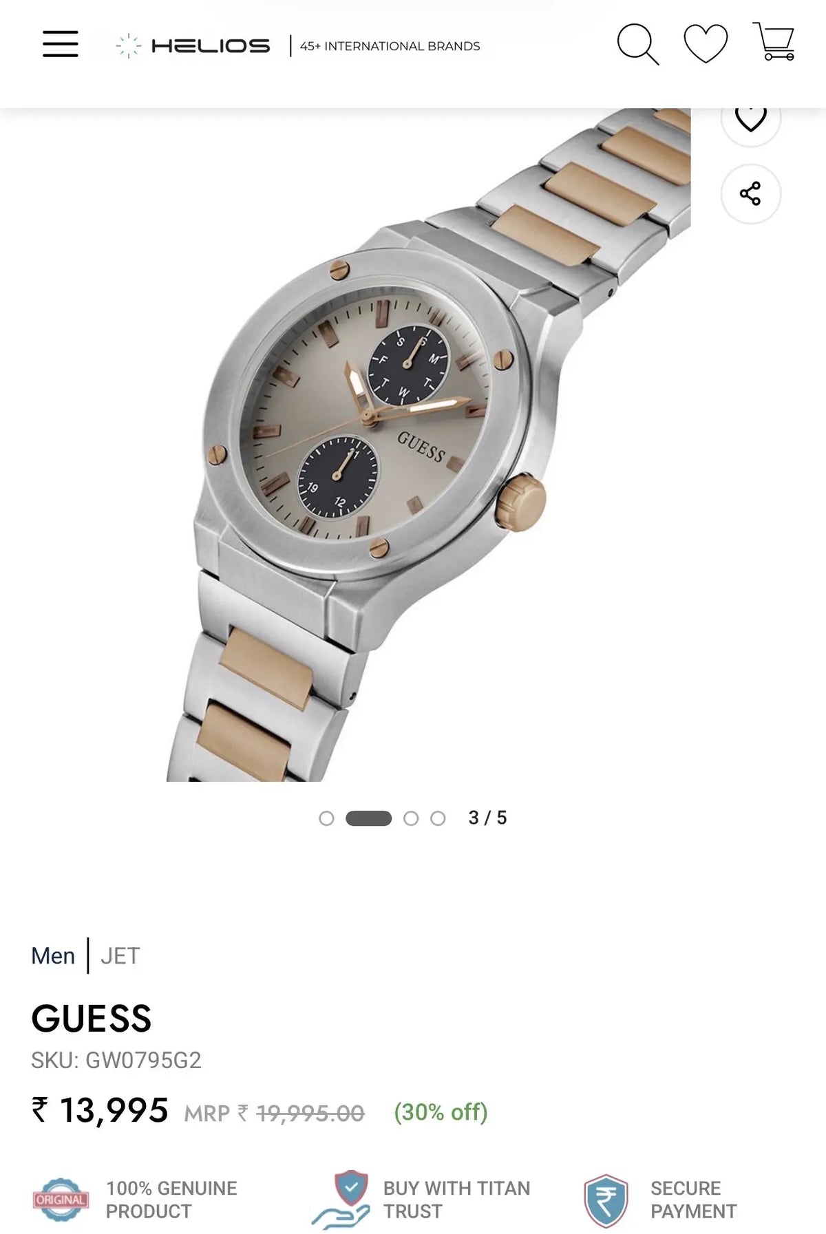 Guess Jet Dual Tone Grey Metal Premium Watch