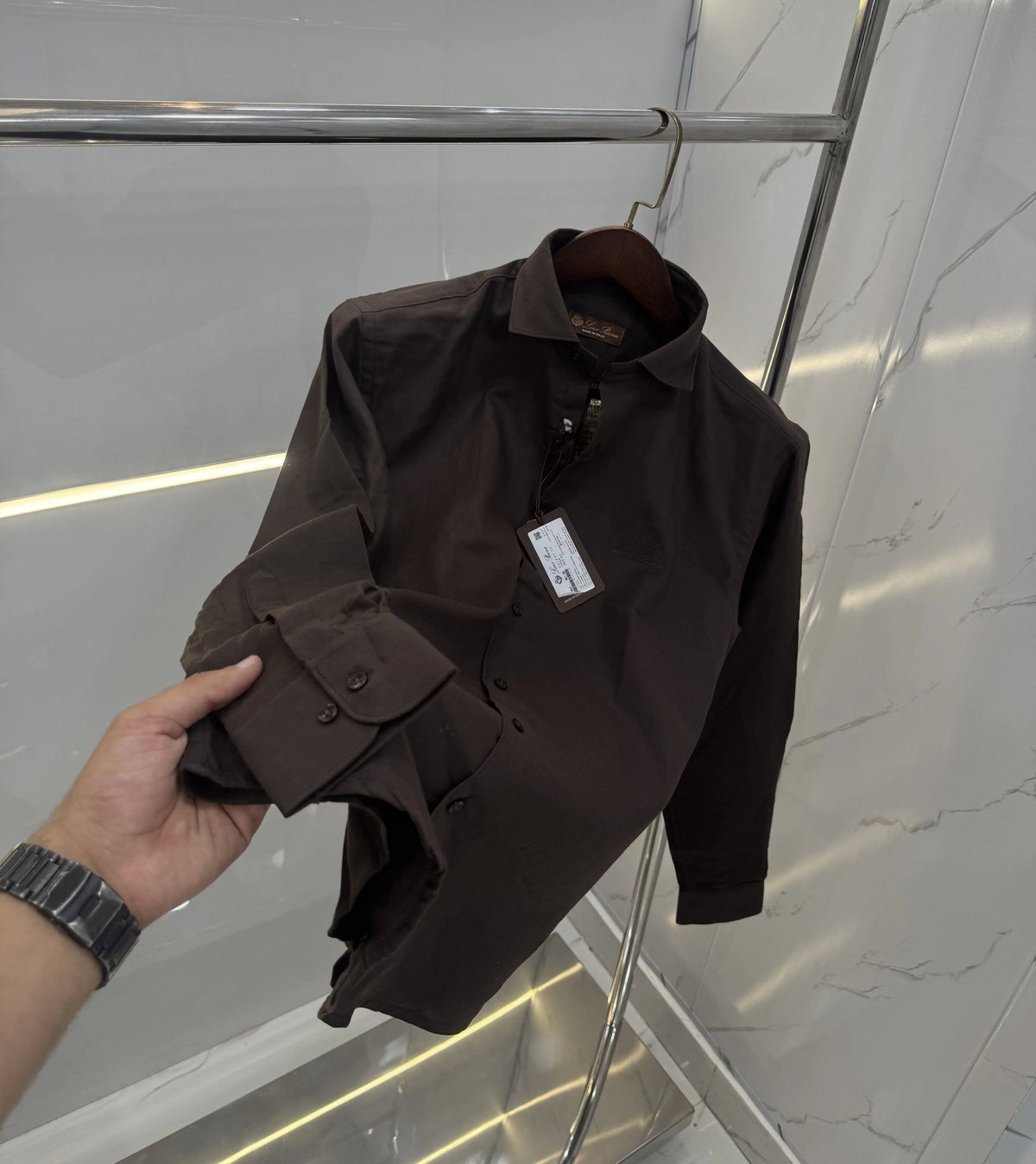 Loro Piana Brown Embroidery Logo Work Premium Shirt