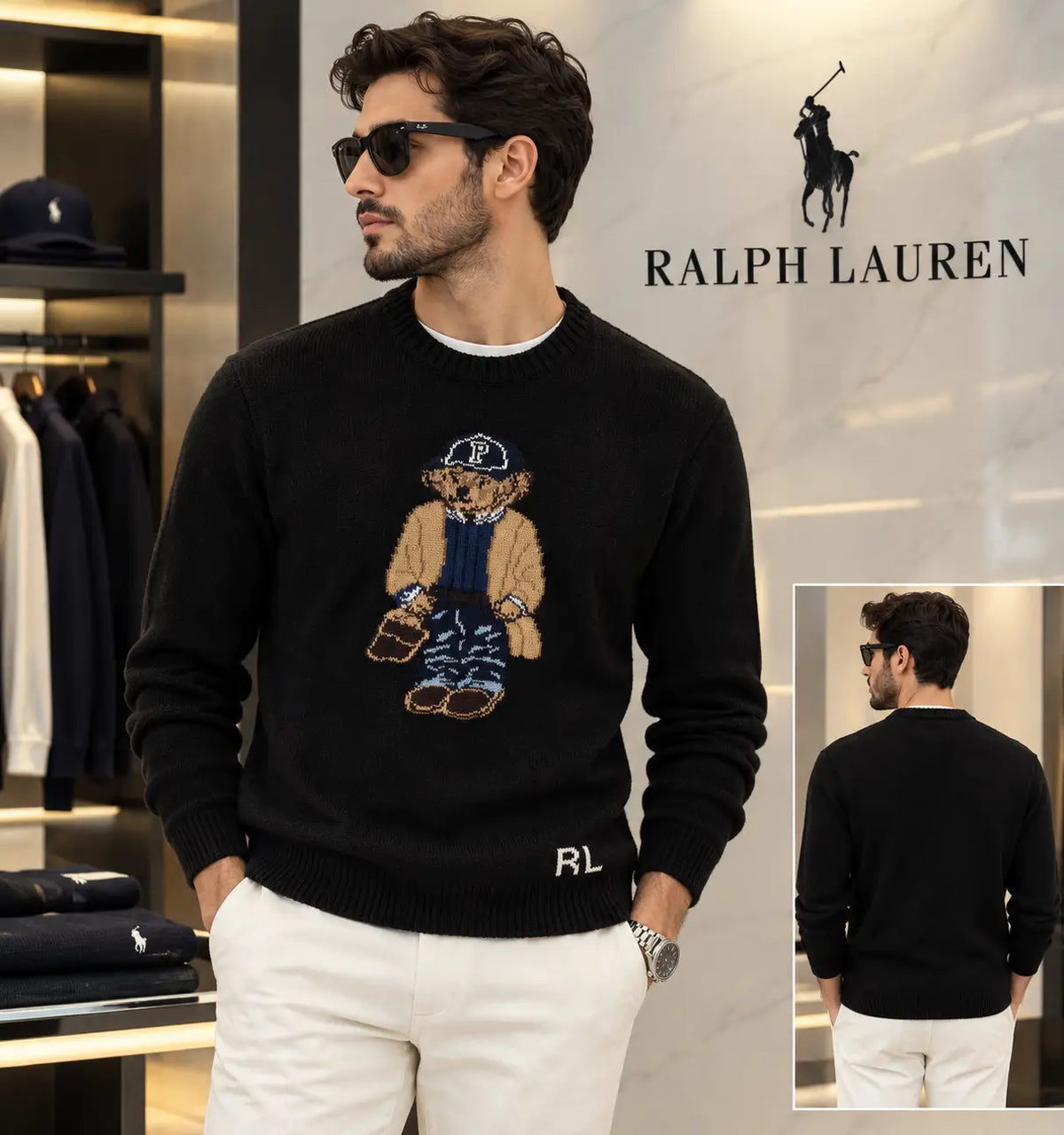 Ralph Laure.n Black Teddy Edition Knitted Imported Pull Over